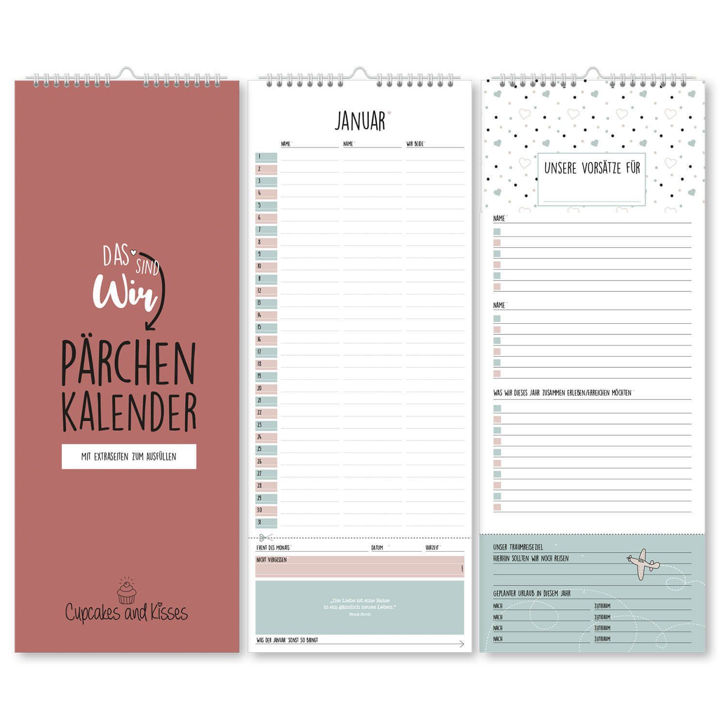 CUPCAKES & KISSES Kalender zum Selbstbasteln Paarkalender zum Selbstgestalten ohne festes Jahr, Partnerkalender für zwei, Wandkalender immerwährend, interaktiver