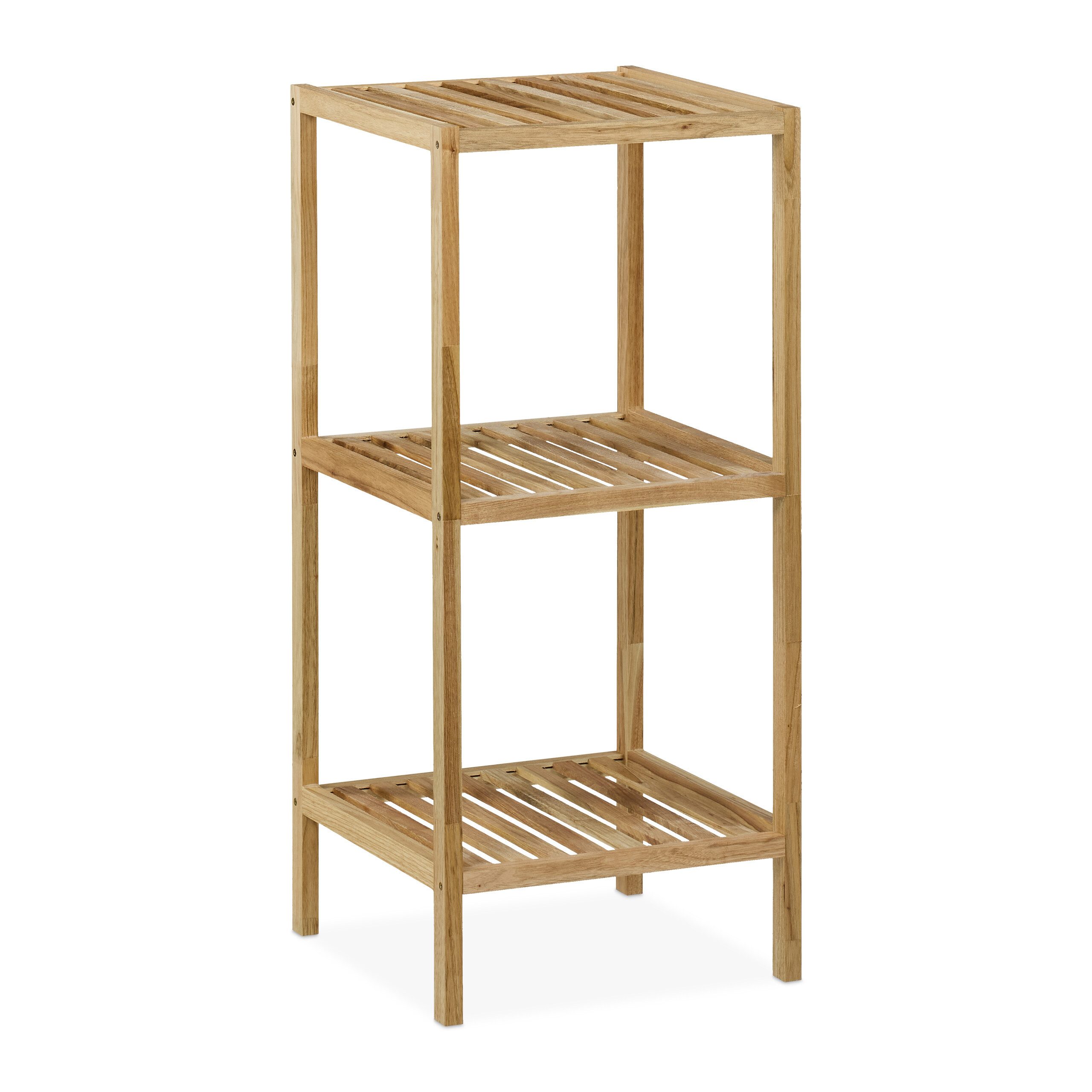 relaxdays Badregal Walnuss mit offenen Ablagen, 1-tlg., 3