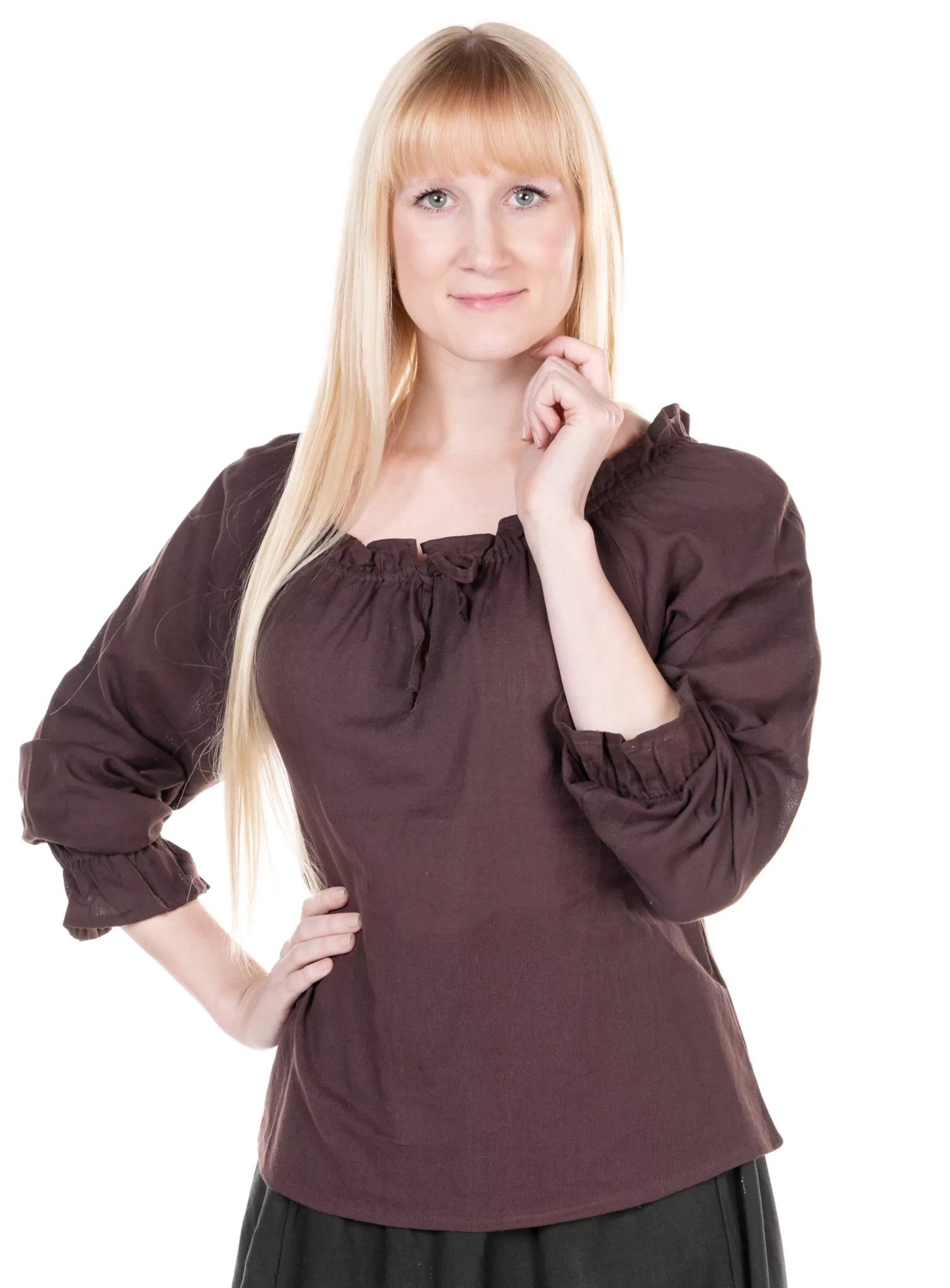 Metamorph Hexen-Kostüm Mittelalterbluse mit Kordelverschluss dunkelbraun, Hochwertige und authentische Mittelalterkleidung zu unschlagbar günst