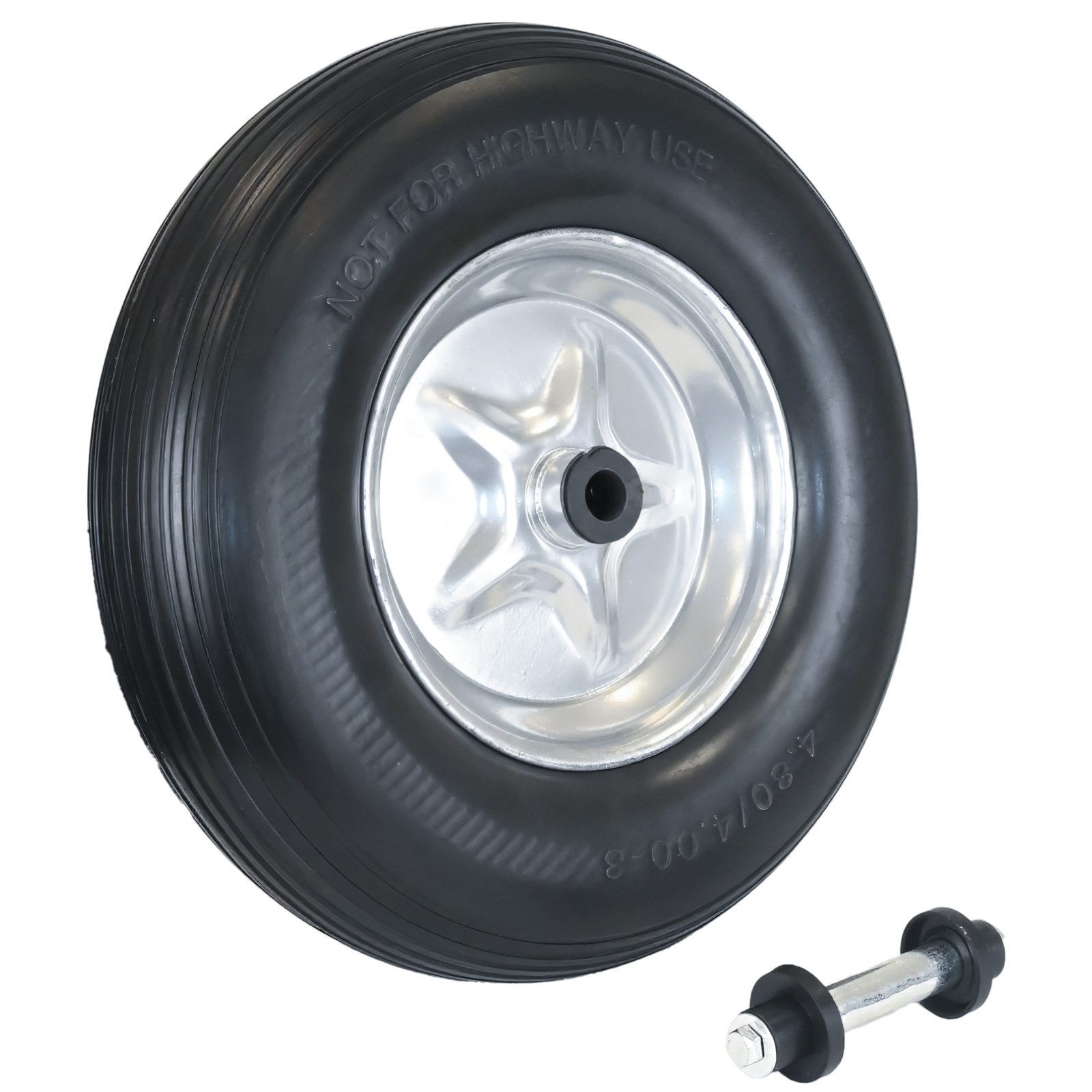 TRUTZHOLM Schubkarren-Rad Schubkarrenrad Vollgummi Pannensicher 4.80/4.00-8 mit Achse Stahlfelge (1 St)