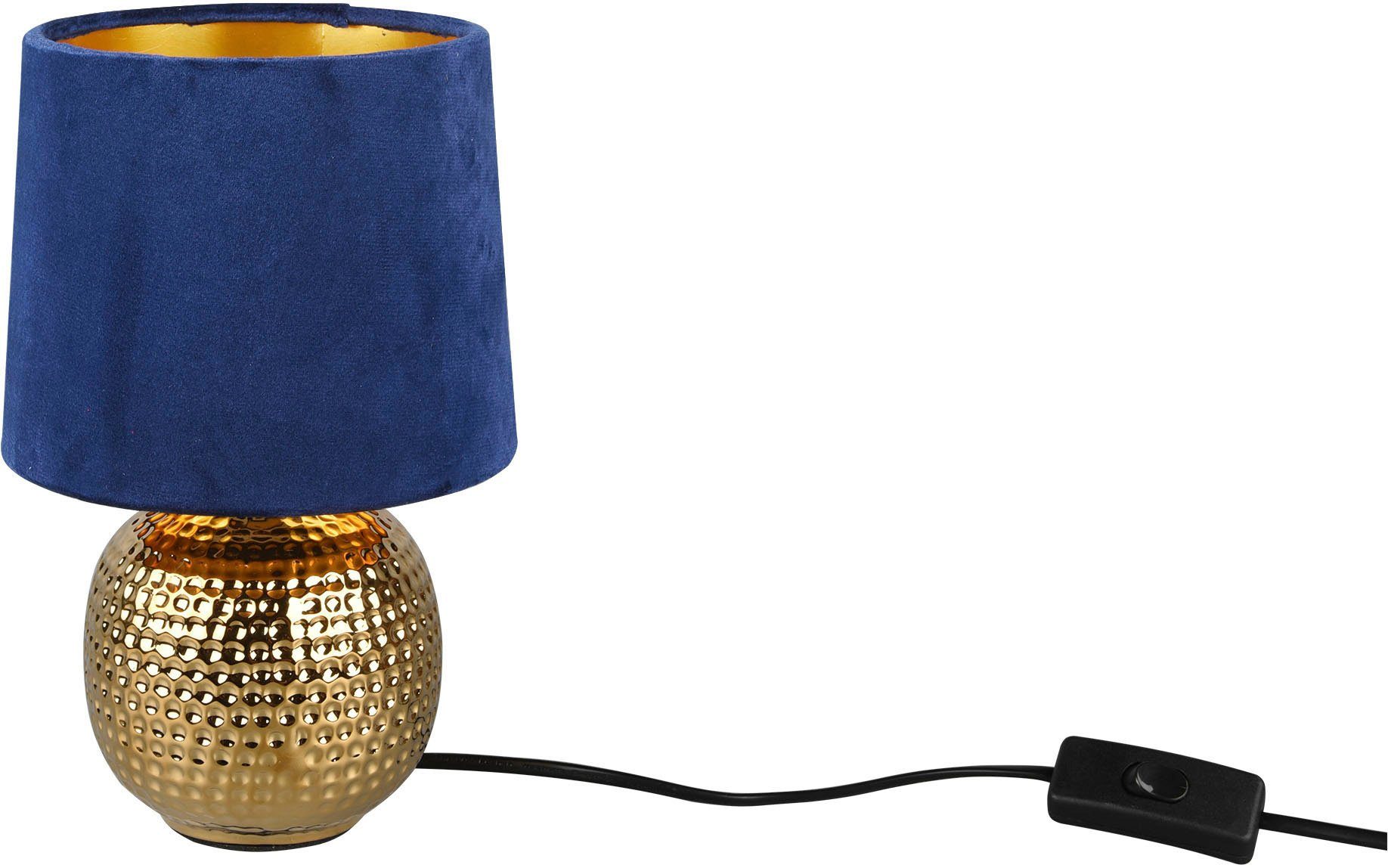 ohne Schreibtischlampe Leuchten Keramik blau Samtschirm Nachttischlampe, Fuß TRIO gold Sophia, Leuchtmittel, mit