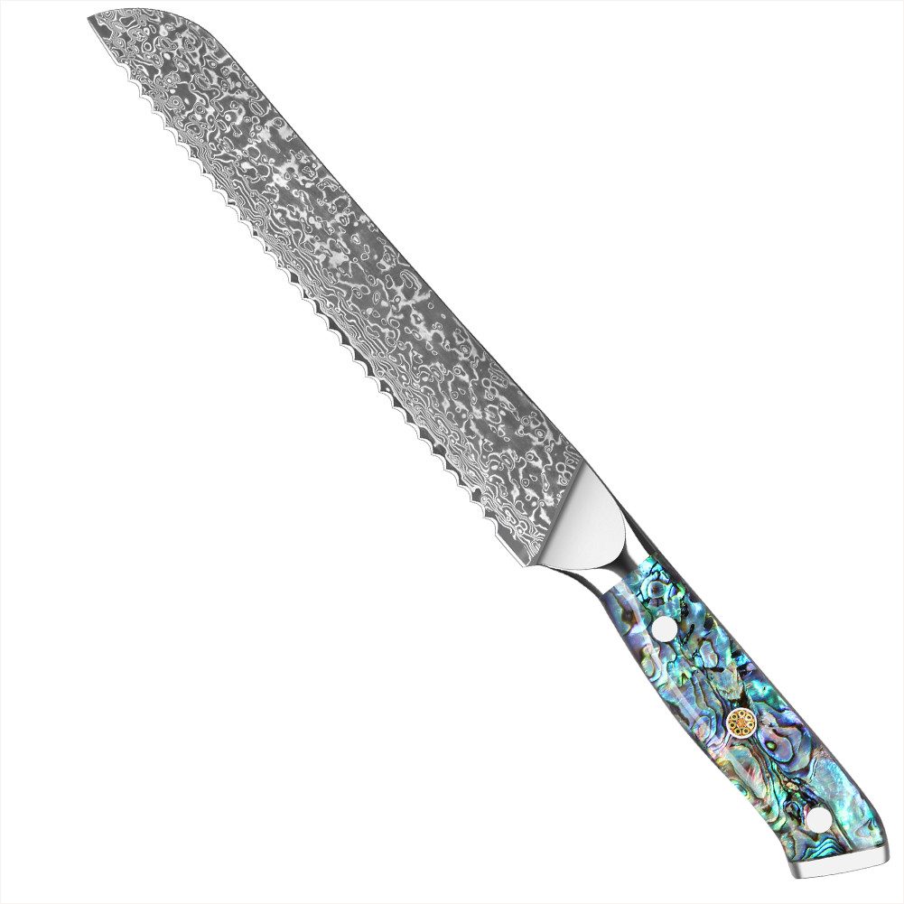 KingLux Damastmesser Damast Brotmesser mit Abalone-Muschel Griff aus VG10 Damaststahl