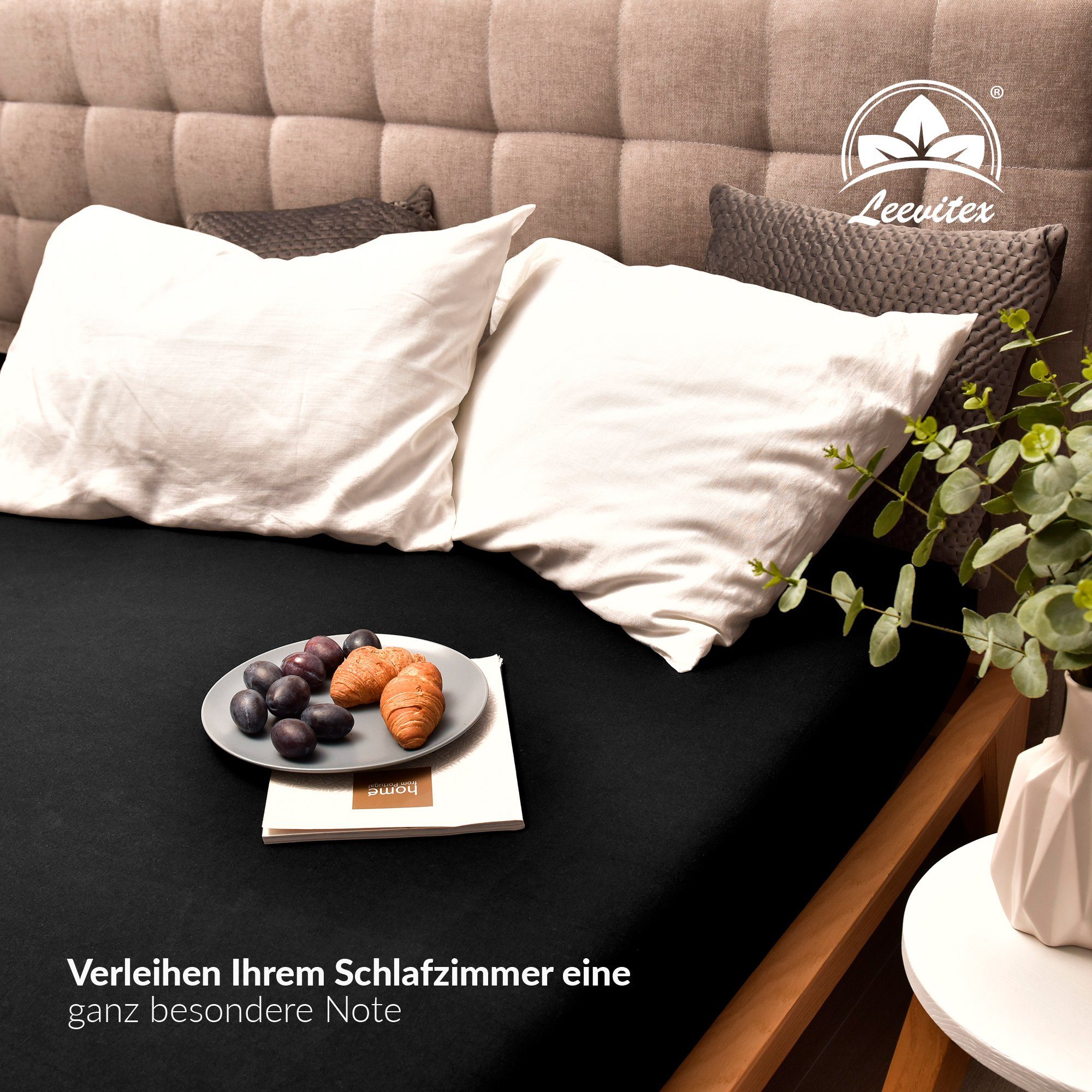 dick, auch und schwer Schwarz Jersey-Baumwolle, Boxspringbett Premium leevitex®, Gummizug: Spannbettlaken rundum, geeignet 170, 100%