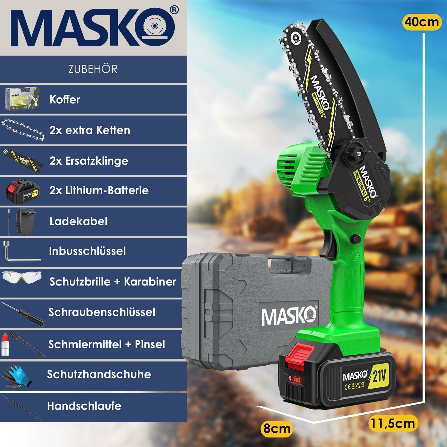MASKO Akku-Kettensäge Mini Kettensäge 800W Elektrische Motorsäge mit Automa günstig online kaufen