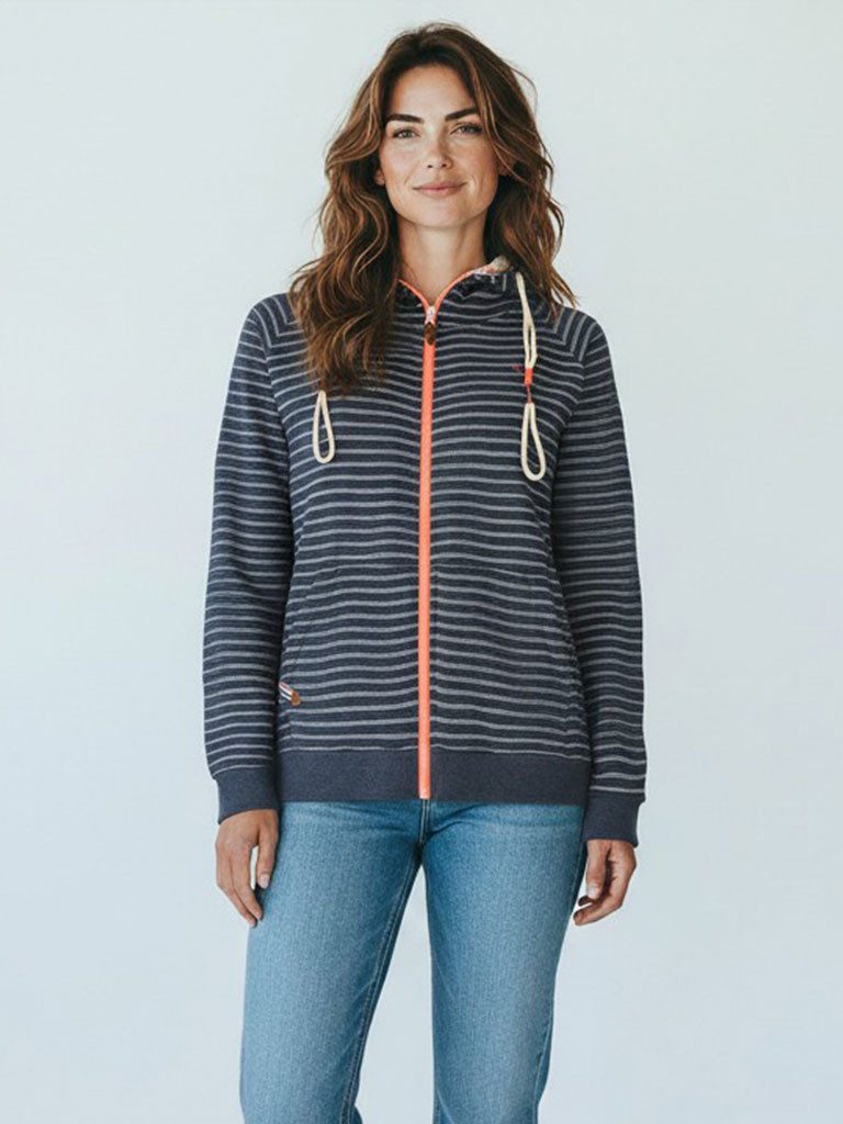modAS Kapuzensweatjacke 40715 Damen Sweatjacke Streifen mit Kapuze - Gestreifte Kapuzenjacke