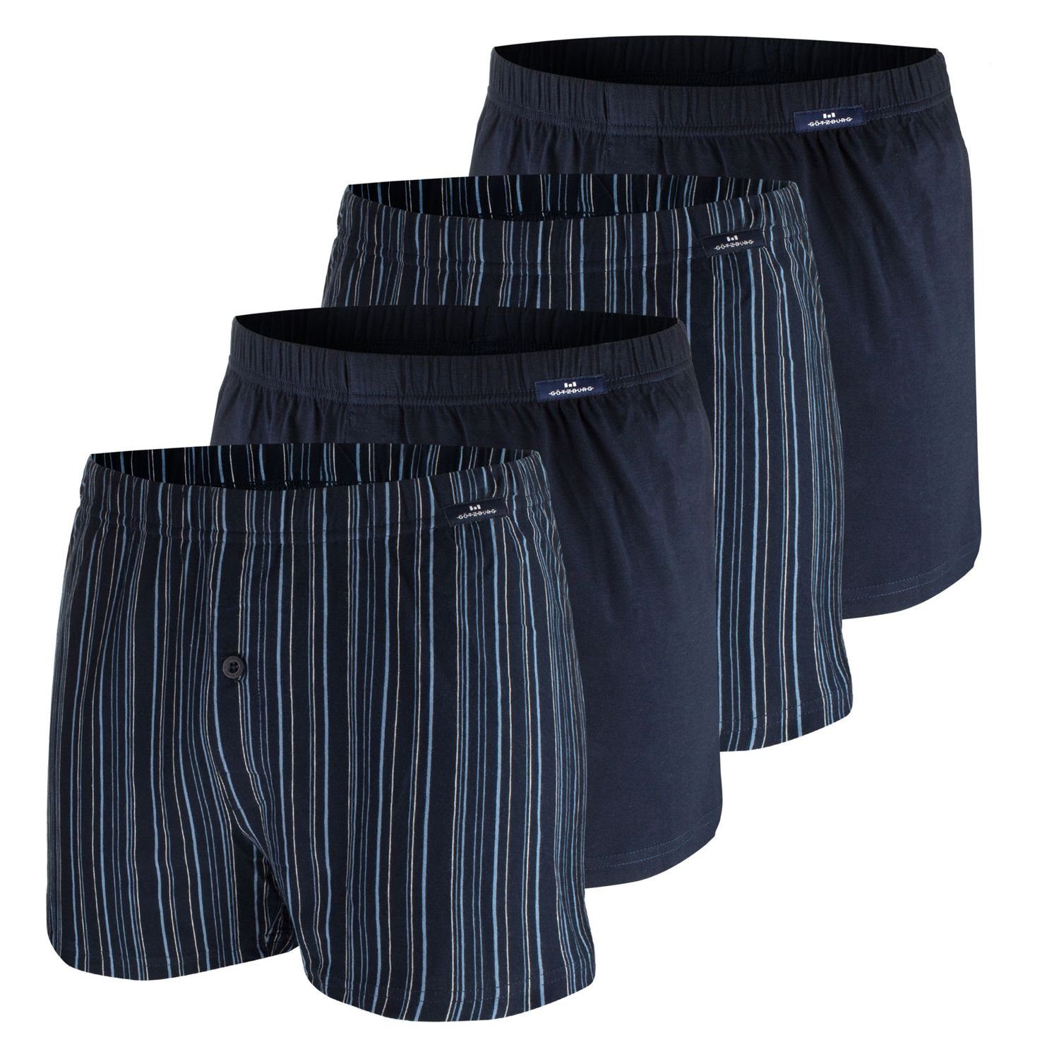 GÖTZBURG Boxershorts (4-St) mit Eingriff und Knopf, weiter Schnitt, im 4er Pack navy / Strichmuster