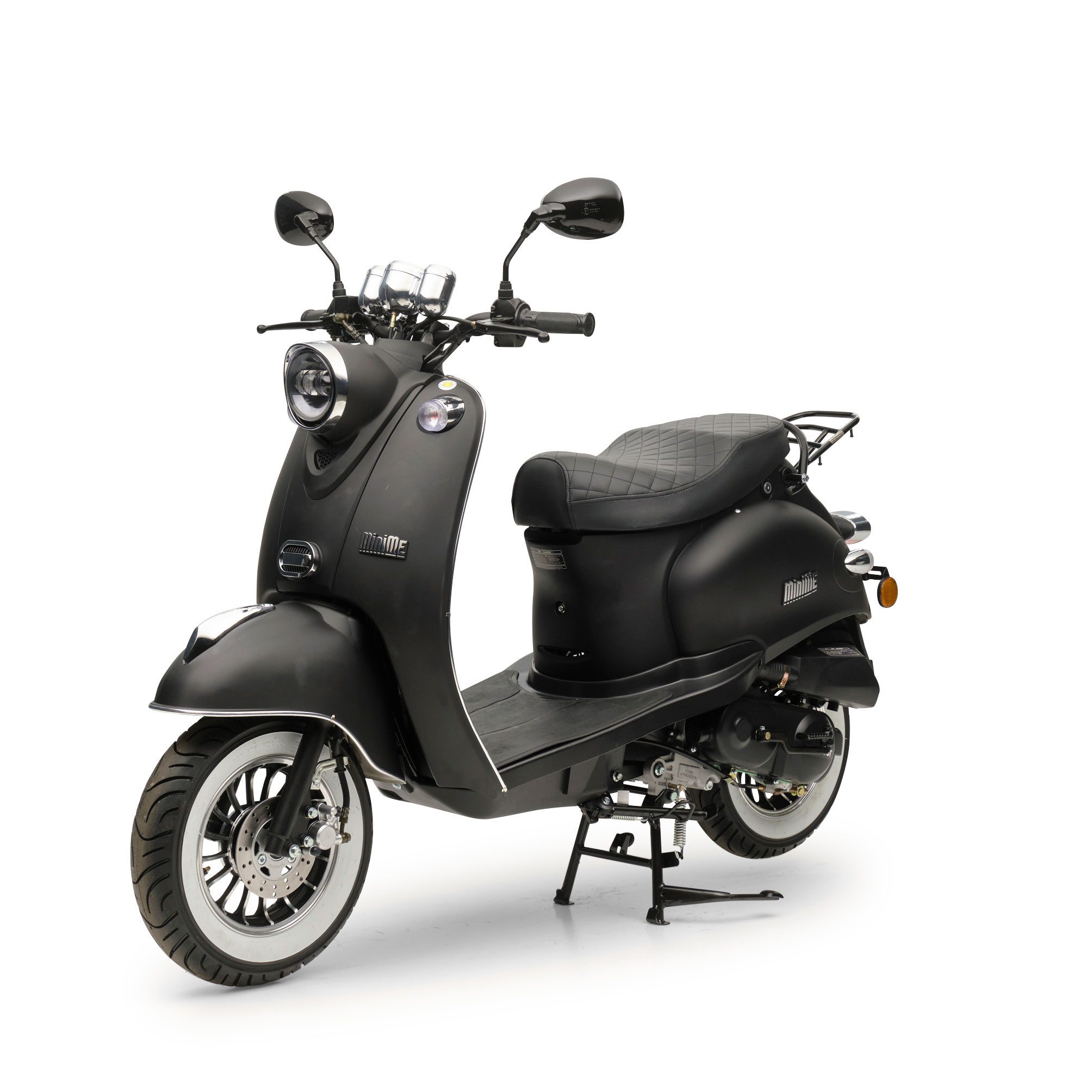 Burnout Motorroller MiniMe 2.0 Mattschwarz, 50 ccm, 45 km/h, Euro 5, Unverwechselbares Retro Design, Moped, Neues Modell 2024