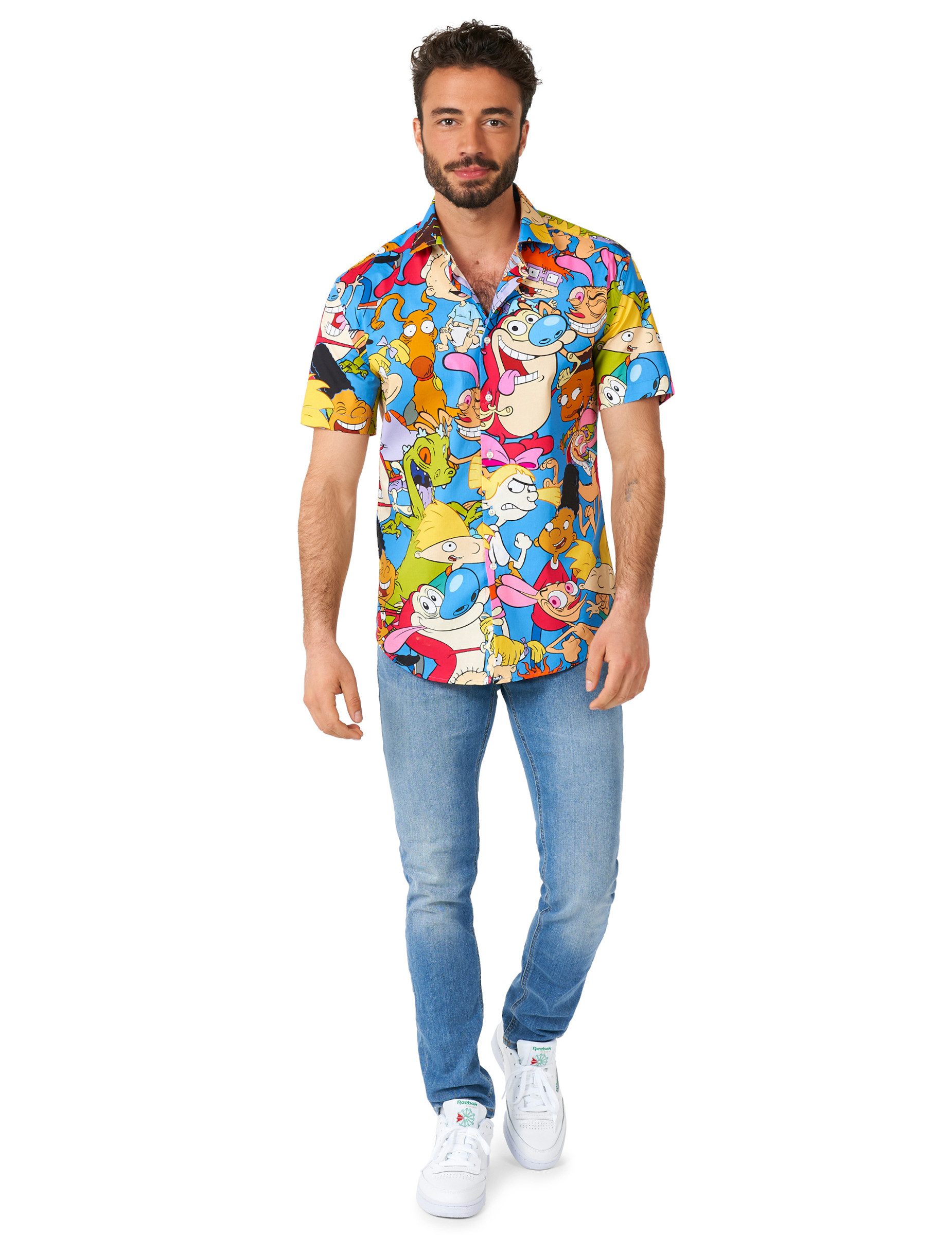 Opposuits Kostüm Nickelodeon Herrenhemd für Erwachsene 90er Jahre bunt