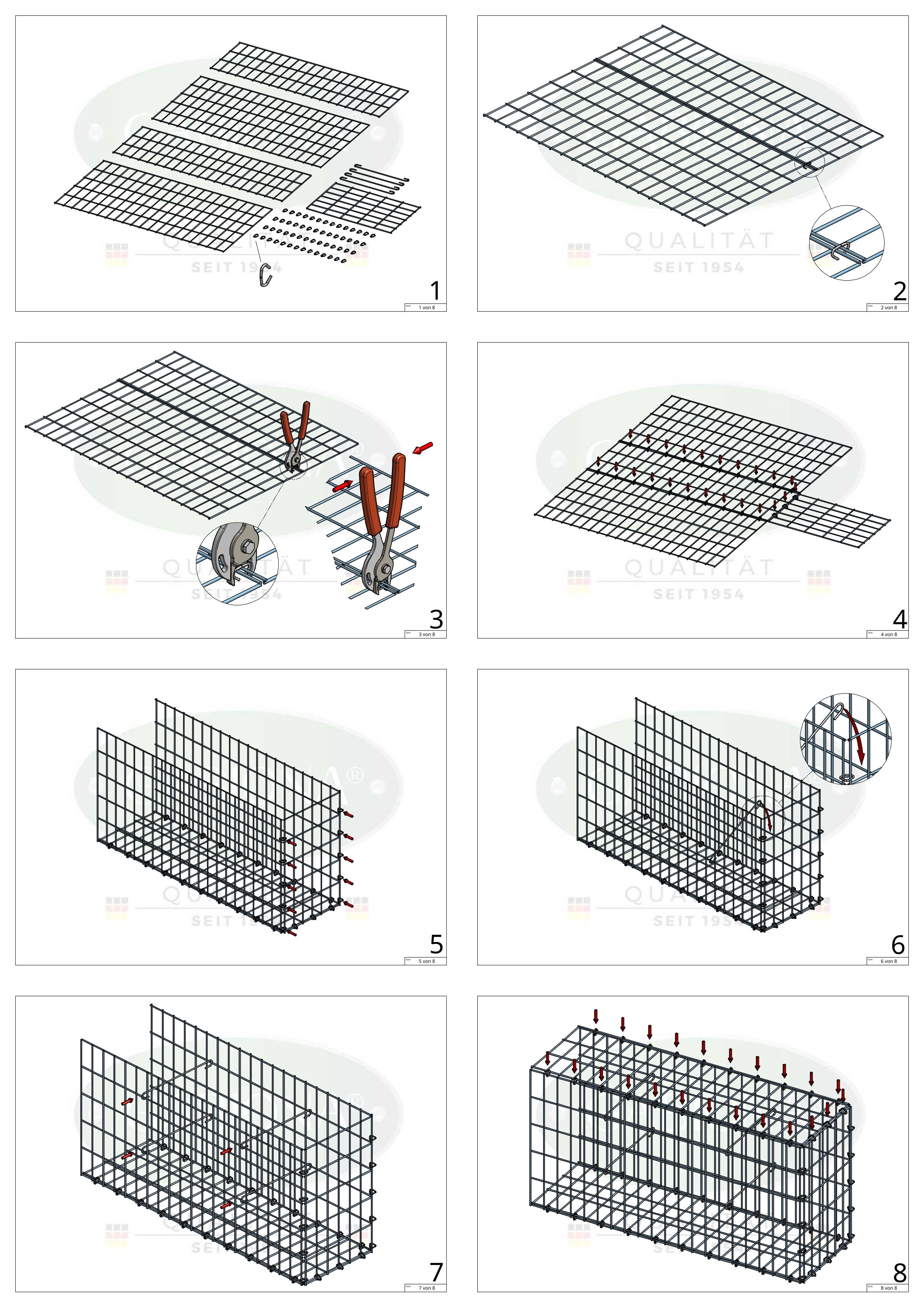 Gabiona Gabionenzaun Anbaugabione Typ 2 30 cm x 30 cm x 30 cm, Maschenweite 5 cm x 10 cm, (Anbaugabione Typ 2 30 cm x 30 cm x 30 cm, Maschenweite 5 cm x 10 cm, C-Ring, 4 mm)