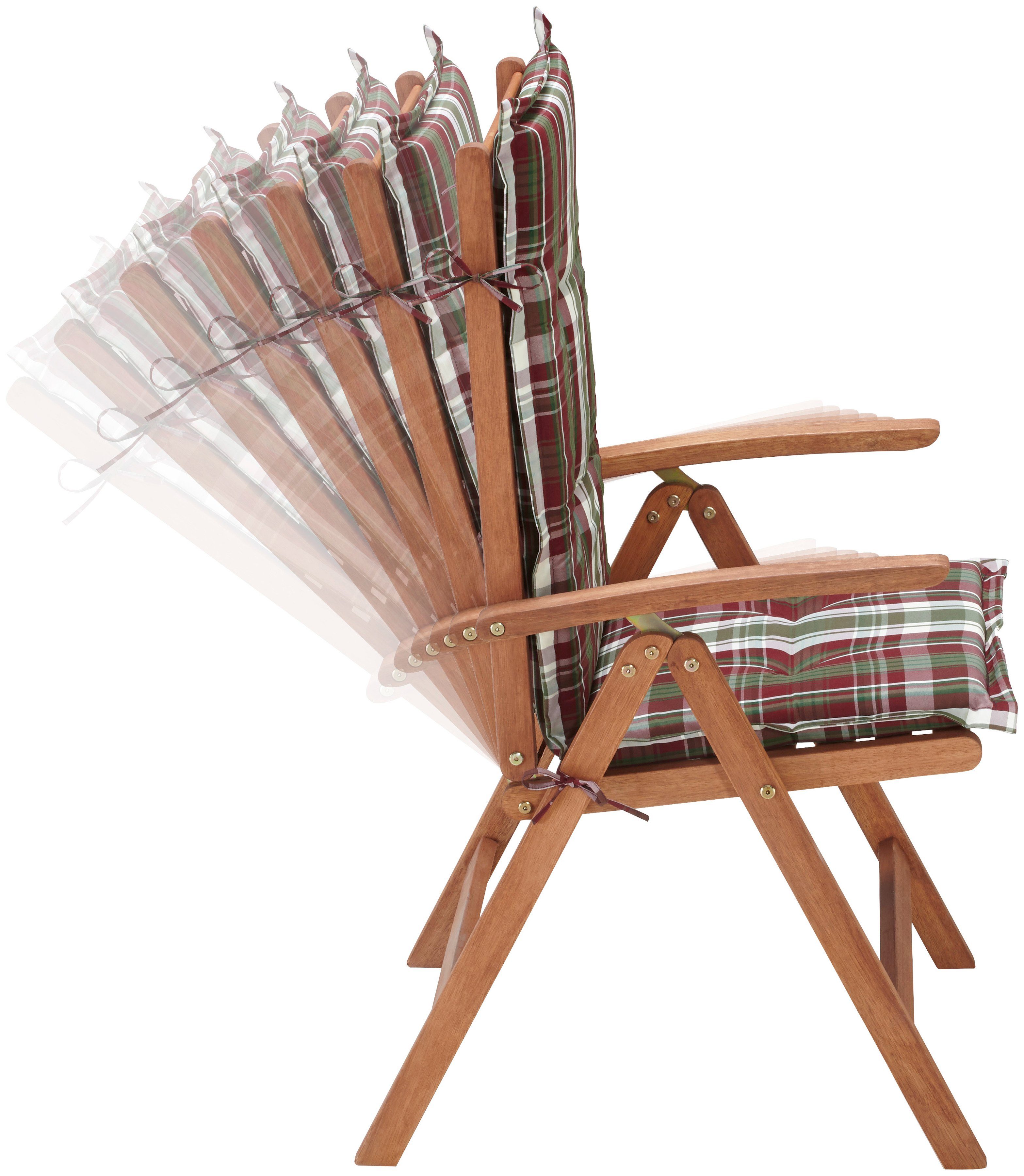 MERXX Garten-Essgruppe Borkum, TOPSELLER!, (13-tlg., 6x Sessel, inkl. Sitz- und Rückenkissen, 1x Klapptisch 135x85 cm), Eukalyptusholz, FSC® Mix, geeignet für 6 Personen