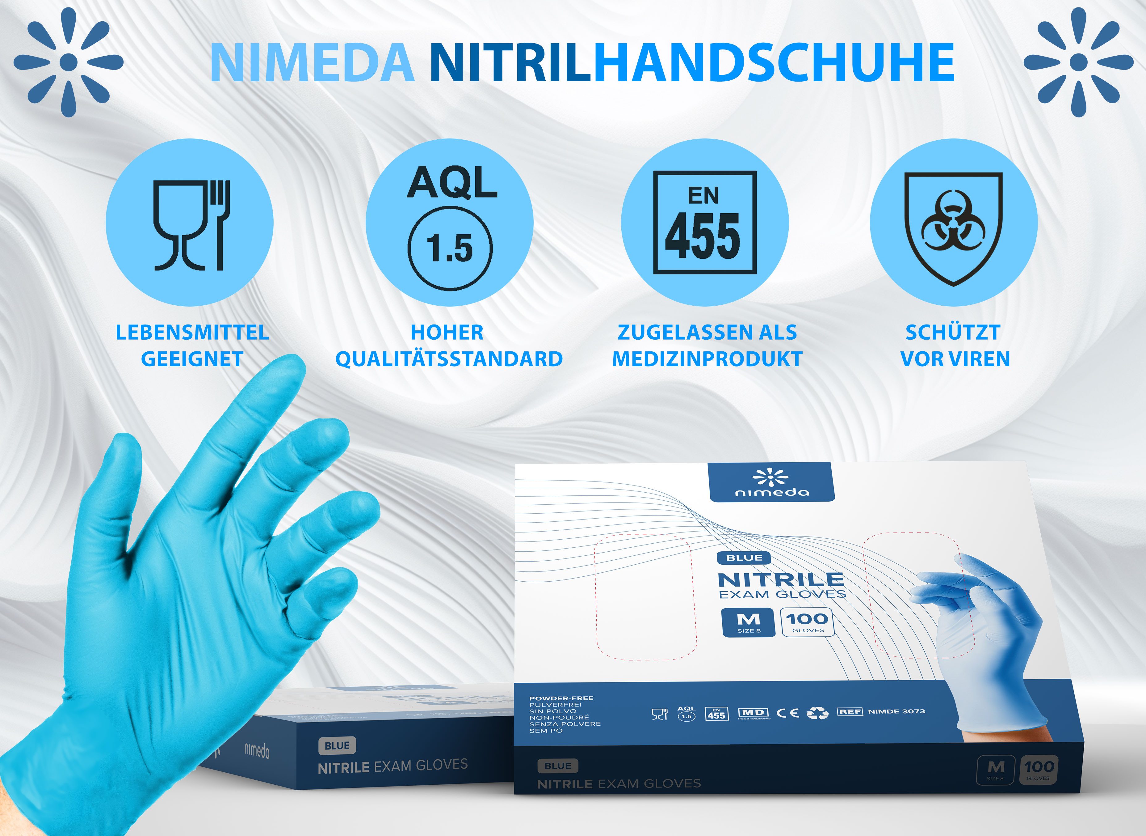 Kemes Einweghandschuhe Nitrilhandschuhe 100 Stück Gummihandschuhe Lebensmittelgeeignet Latexfrei