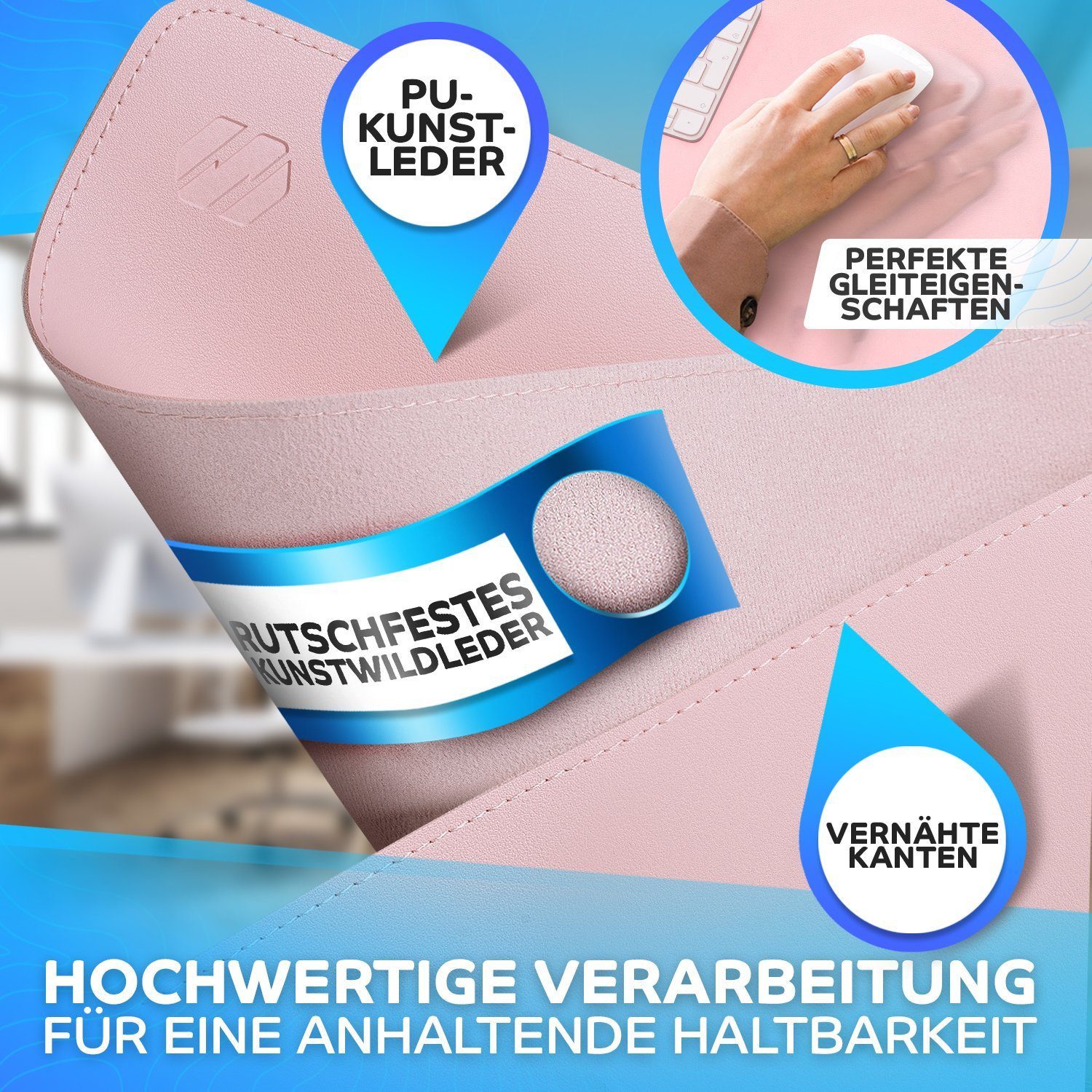 MAXLVL Gaming Mauspad Schreibtischunterlage - Mauspad mit Vernähte Kanten - abwaschbar (80x40 cm, Schreibtisch Unterlage für Büro), Tischunterlage Schreibtisch  – Bild 5 von 5