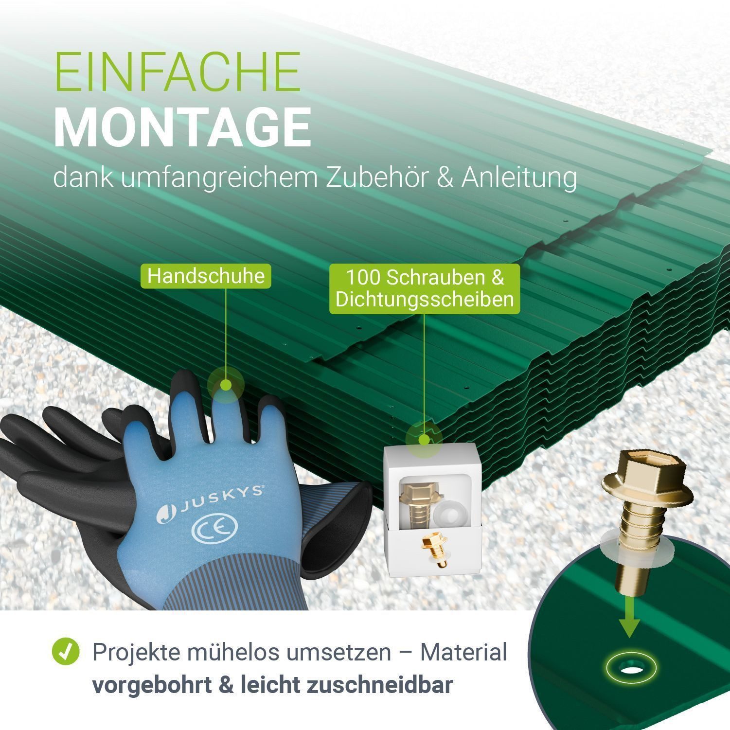 Juskys Trapezblech, Stahl, 129x45x0.23 mm (12er Set 12-St) Verzinkter Rostschutz-Stahl, vorgebohrte Löcher, 100er Zubehör Set