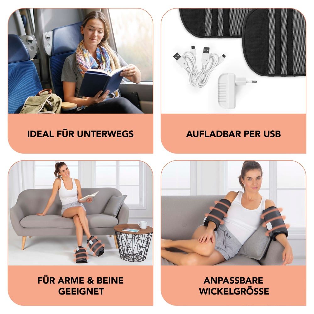 MAXXMEE Venentrainer Venen-Massagegerät Luftkompression & Wärme 2 Stufen, kabellos Air-Compression Durchblutung Muskeln größenverstellbar