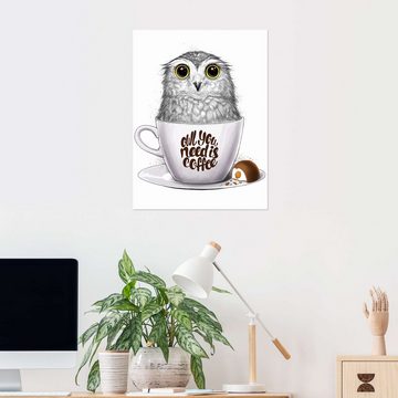 Posterlounge Wandfolie Nikita Korenkov, Owl you need is coffee, Wohnzimmer Skandinavisch Illustration