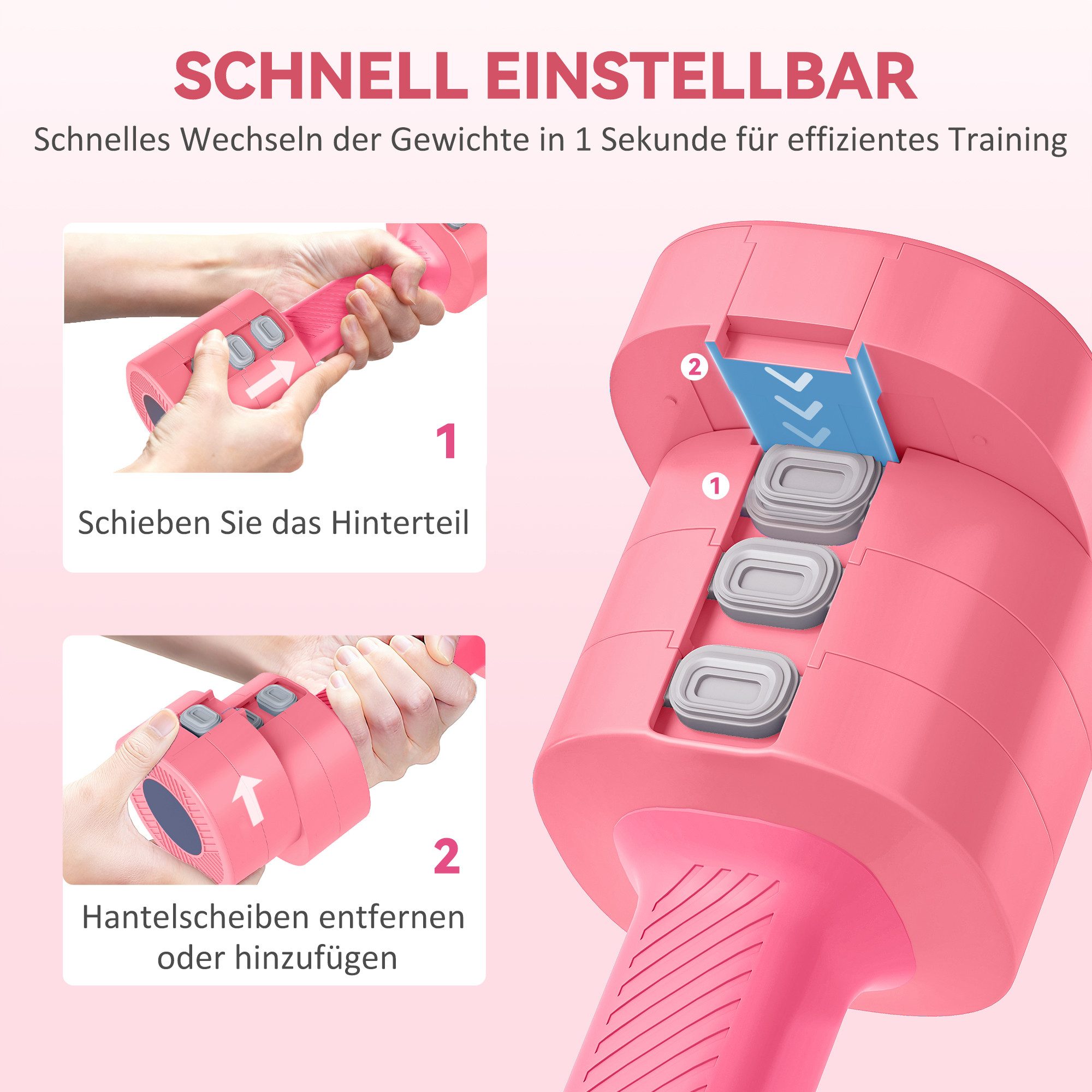 SPORTNOW Hantel 1-2,5 kg, mit rutschfest Griff, (4-in-1 Verstellbare Hanteln, Quadratisch Kurzhantelset), aus Metall, für Zuhause, Fitnessstudio, Krafttraining