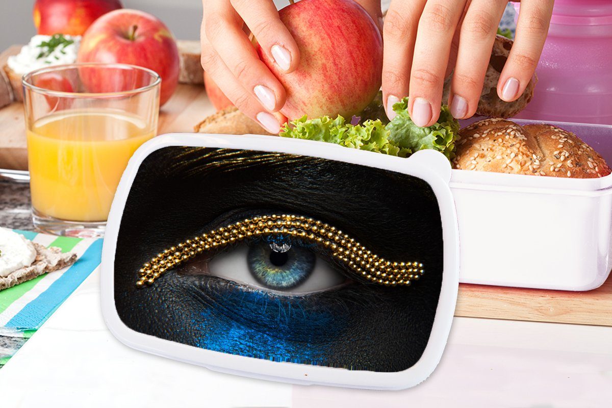 Augen - MuchoWow für und Frau und Kinder Lunchbox Kunststoff, Luxus Gold, - Jungs Erwachsene, - Brotdose, Make-up für (2-tlg), weiß Brotbox Mädchen -