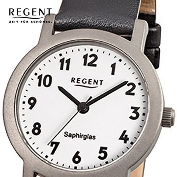 Regent Quarzuhr Regent Damen-Armbanduhr schwarz Analog, (Analoguhr), Damen Armbanduhr rund, klein (ca. 28mm), Lederarmband