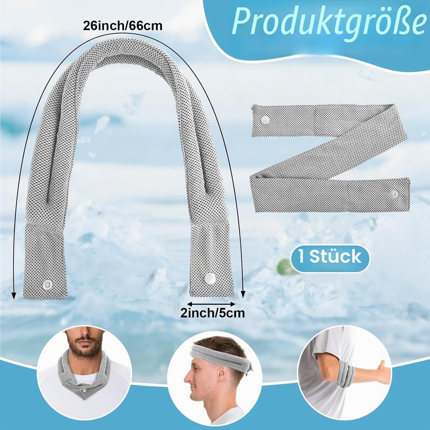 nsihing Sporthandtuch Kühlendes Handtuch, Kühlender Schal mit Knopf, Kühltuch Nacken – Bild 2 von 5