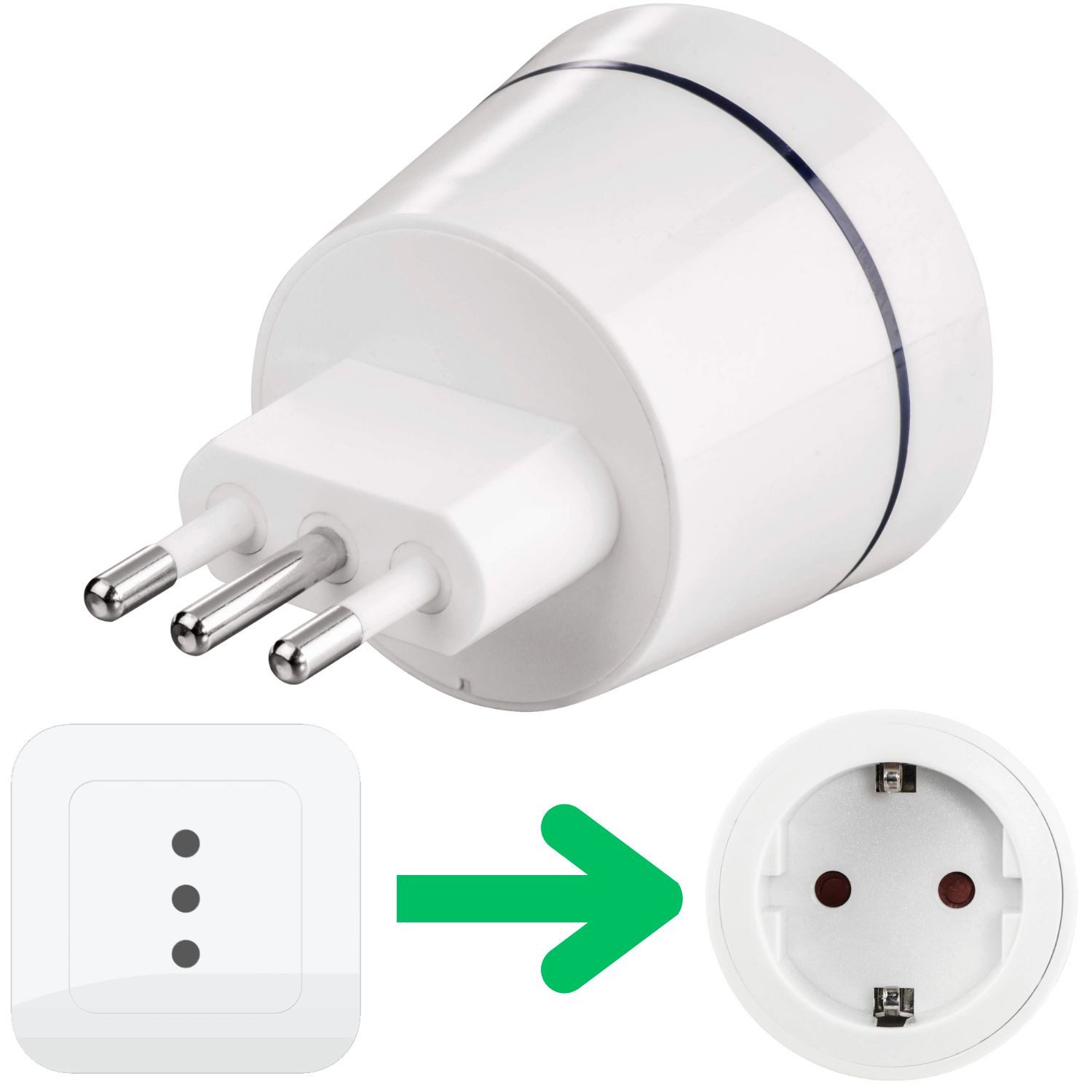 Hama Reise-Stecker Strom-Adapter DE auf IT Weiß Stromadapter Typ L, CEI 23-50 zu Typ F, CEE 7/4, Deutschland DE BRD Steckdose auf Italien ITA Südtirol Stecker Typ L