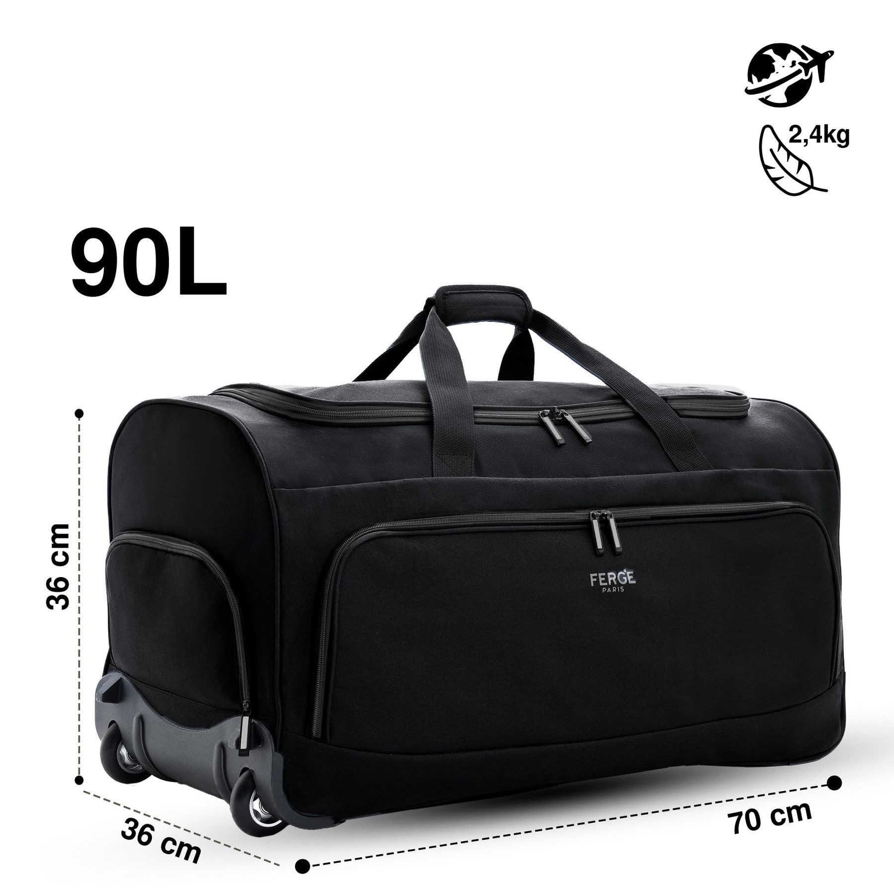 FERGÉ Reisetasche wasserabweisend Reisetasche mit Rollen groß Paris, Reisetasche mit Rollen und extra Schuhfach, Reisegepäck schwarz – Bild 3 von 5