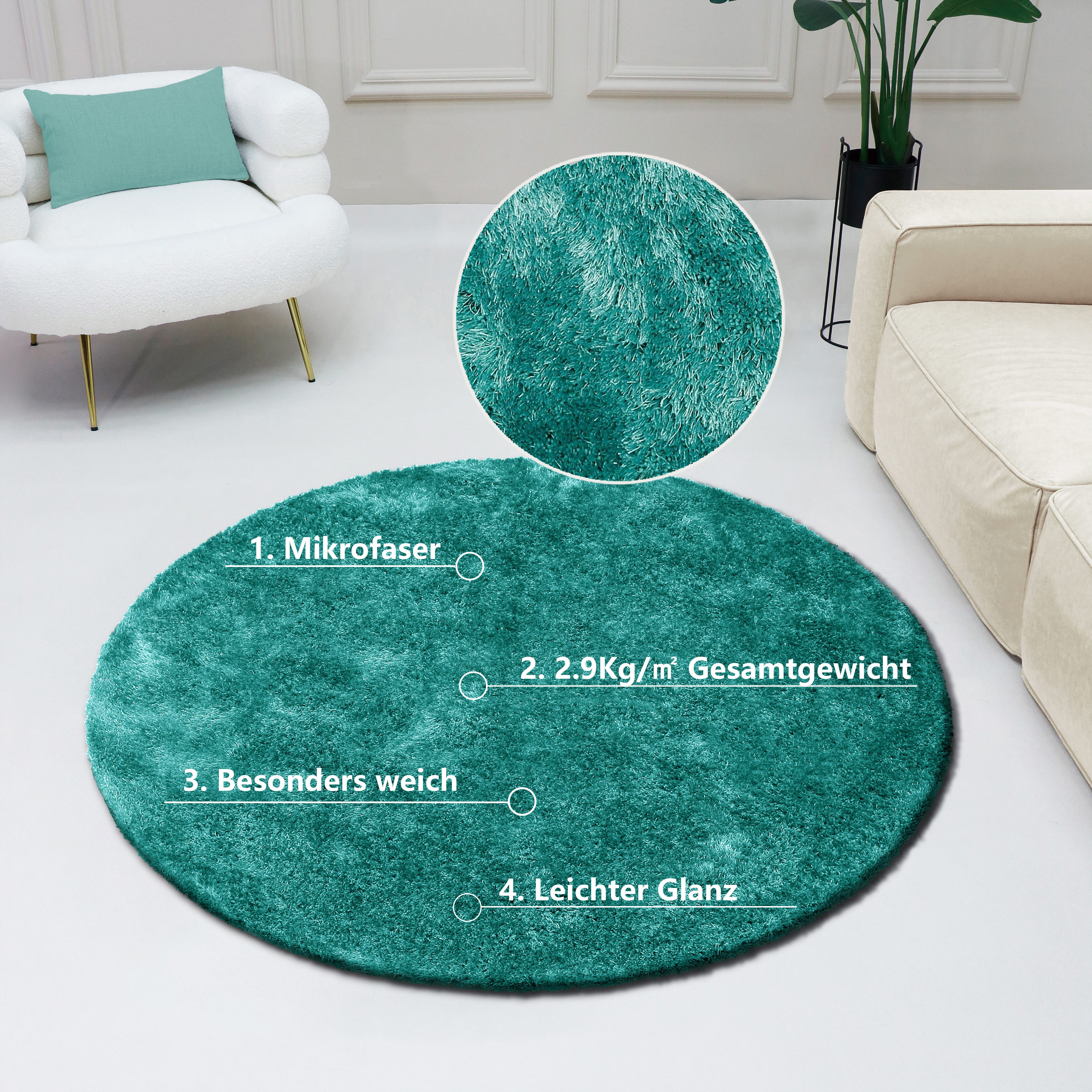 Bruno Banani Teppich Dana Teppich, besonders weich und kuschelig, Kundenliebling, rund, Höhe: 30 mm, uni, Mikrofaser Teppiche, Wohnzimmer, Schlafzimmer, Esszimmer