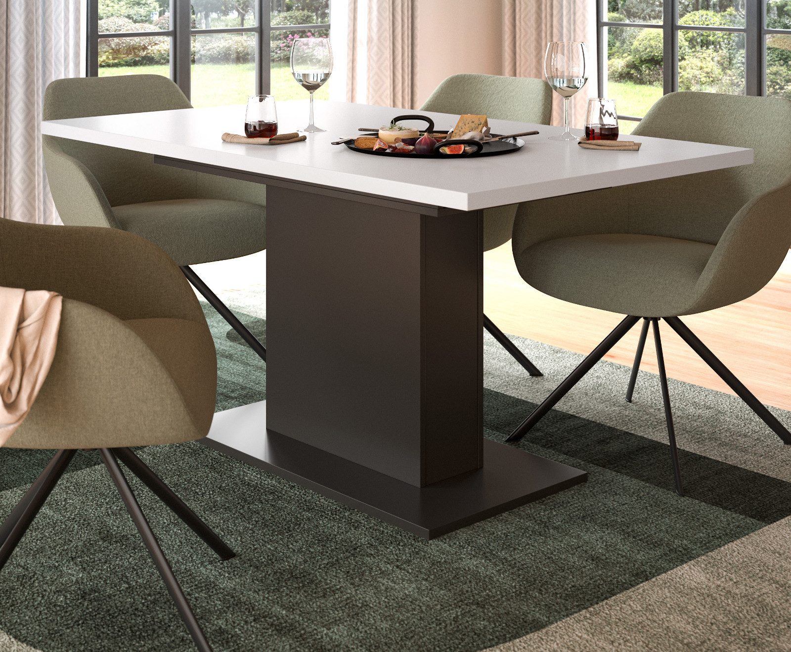 Inn.Furn Säulen-Esstisch Home-X (Küchentisch in weiß und grau, ausziehbar, günstig online kaufen