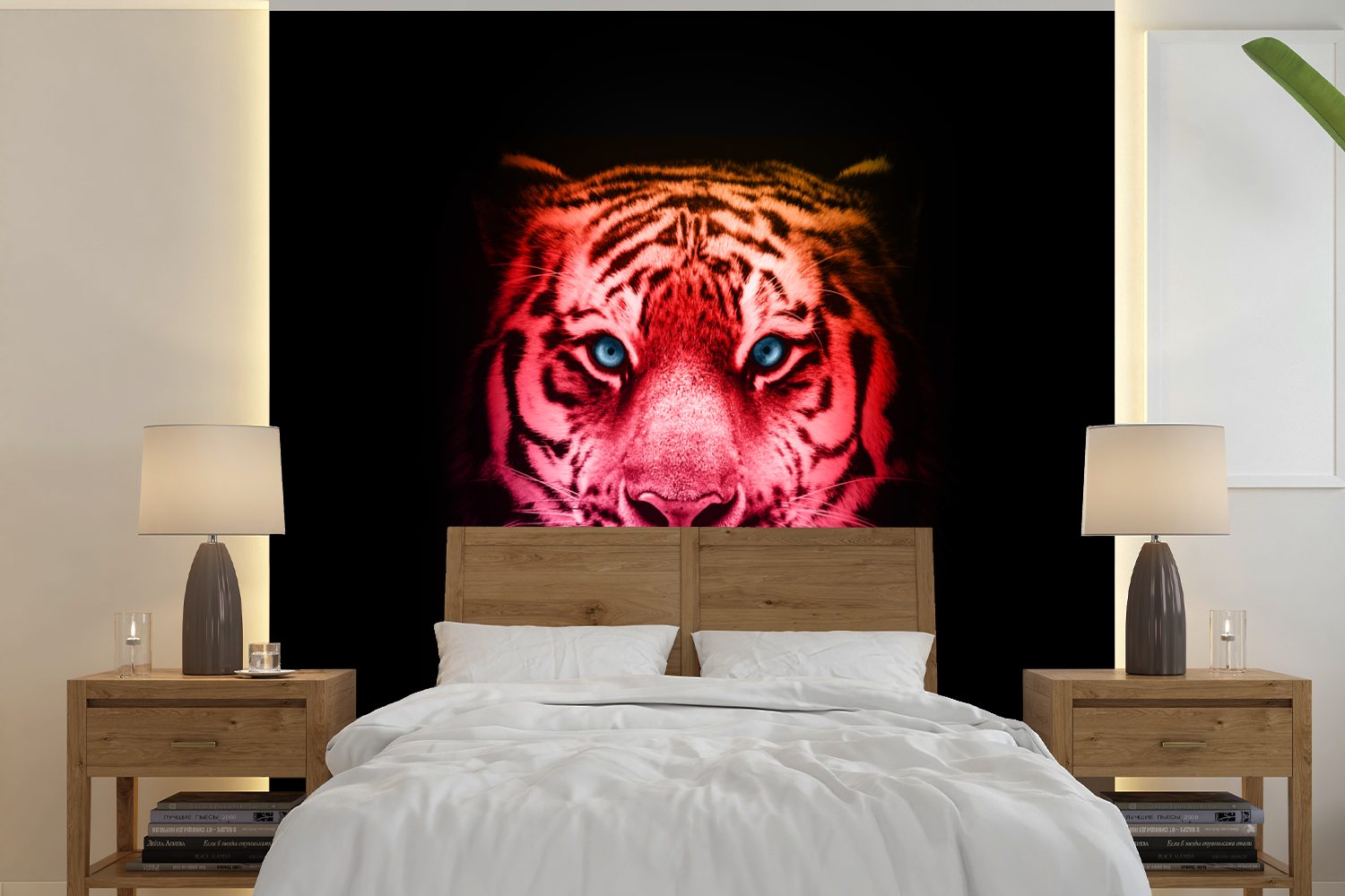 MuchoWow Fototapete Tiger - Farben - Tiere, Matt, bedruckt, (5 St), Vinyl Tapete für Wohnzimmer oder Schlafzimmer, Wandtapete