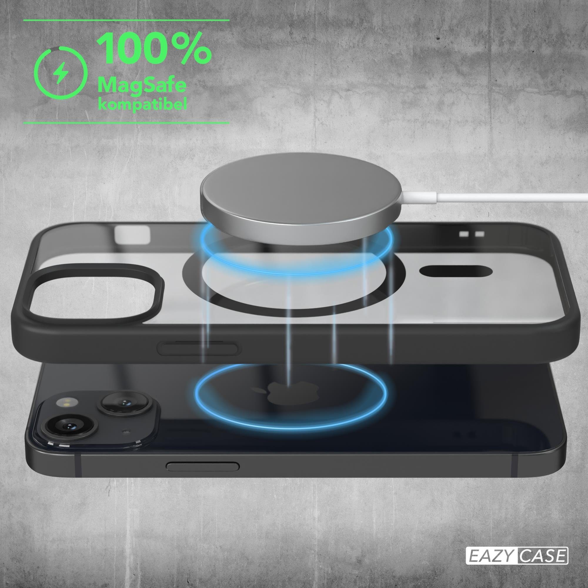 EAZY CASE Handyhülle Transparente Hülle mit MagSafe für iPhone 13 Mini 5,4 Zoll, Qi Charging kompatibel, Silicon Case, Slimcover Displayschutz, Schwarz