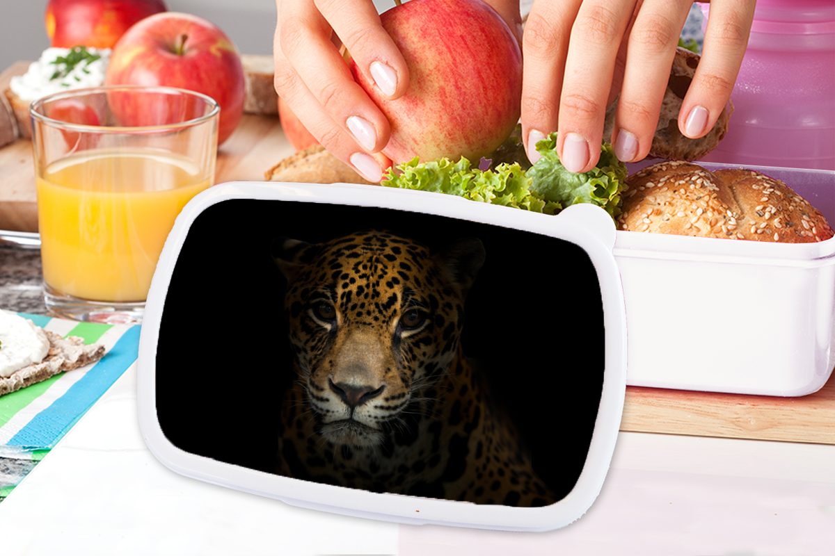 MuchoWow Lunchbox Panther Schwarz Nacht, für für Erwachsene, (2-tlg), und Kinder Mädchen Brotdose, Kunststoff, und - - Brotbox weiß Jungs