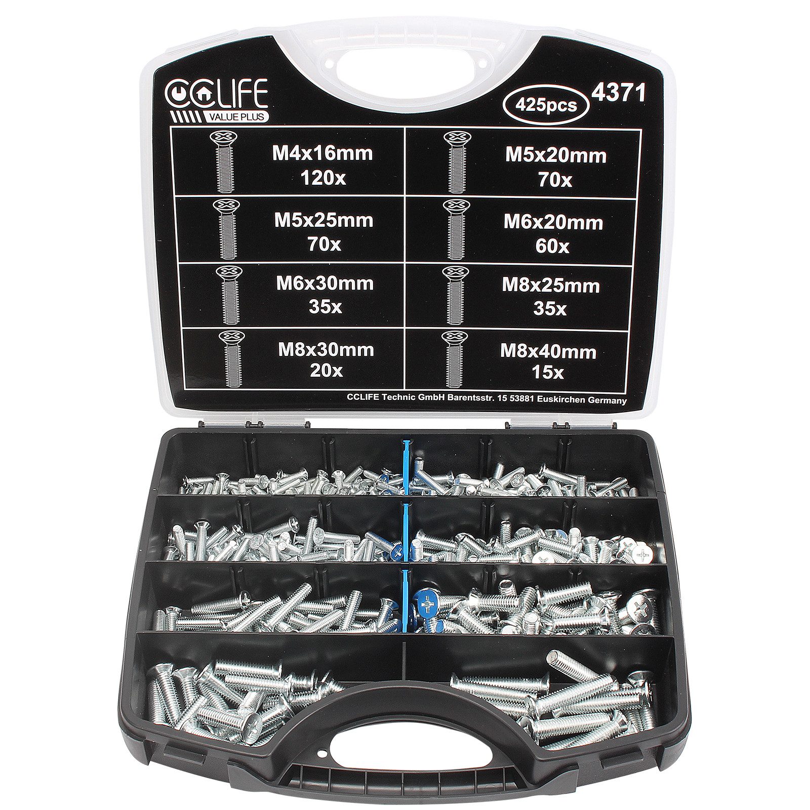 CCLIFE Schrauben-Set 425tlg Schrauben Set, Kreuschlitz Senkkopfschrauben DIN 965, (425 St)