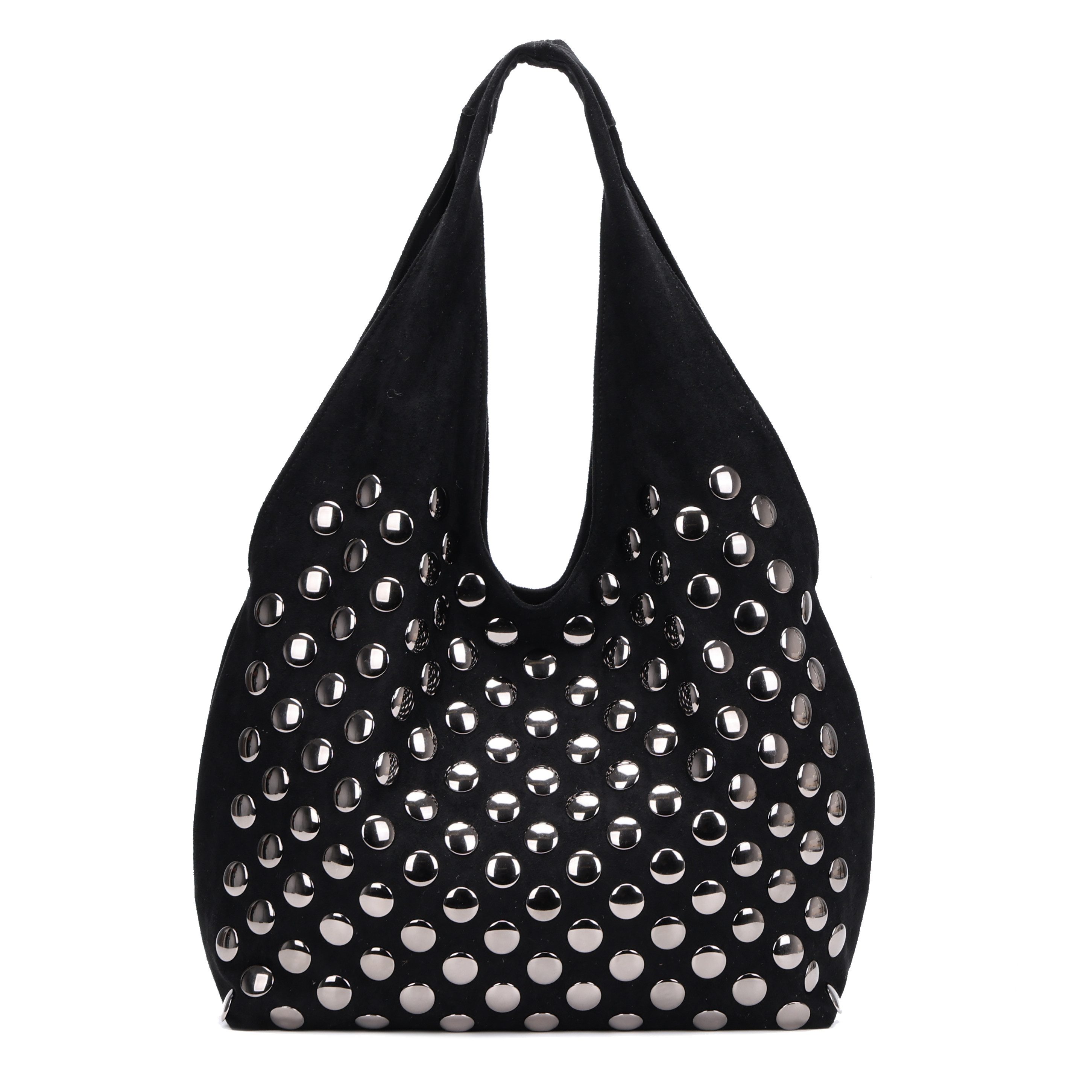 MIRROSI Shopper Damen Hobo Bag Schultertasche Wildleder-Optik mit Nieten (Shopper Handtasche aus Stoff, ca. 38x12x29 cm), Neue Kollektion Herbst/Winter 2026