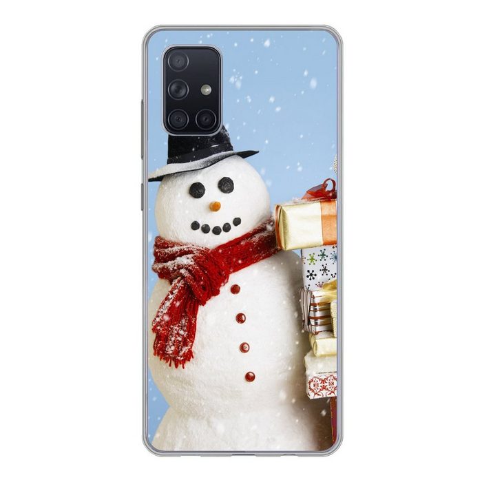 MuchoWow Handyhülle Ein Schneemann mit Weihnachtsgeschenken Handyhülle Samsung Galaxy A51 5G Smartphone-Bumper Print Handy