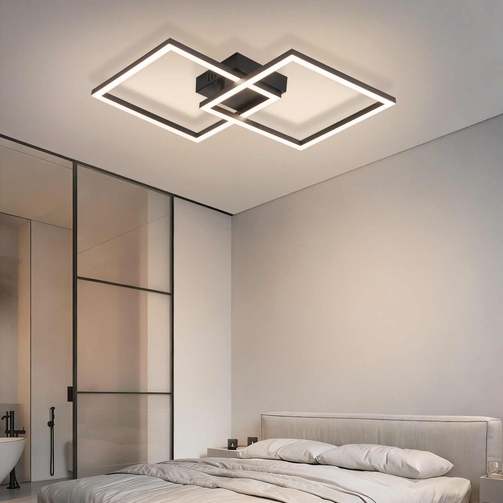 ZMH LED Deckenleuchte Wohnzimmer 2 Rahmen Schwarz Quadratisch Deckenlampe Modern 3000/4000K, Augenschutz, Einfache Installtion, LED fest integriert, Warmweiß, 24W Esszimmerlampe Eckig für Kinderzimmer