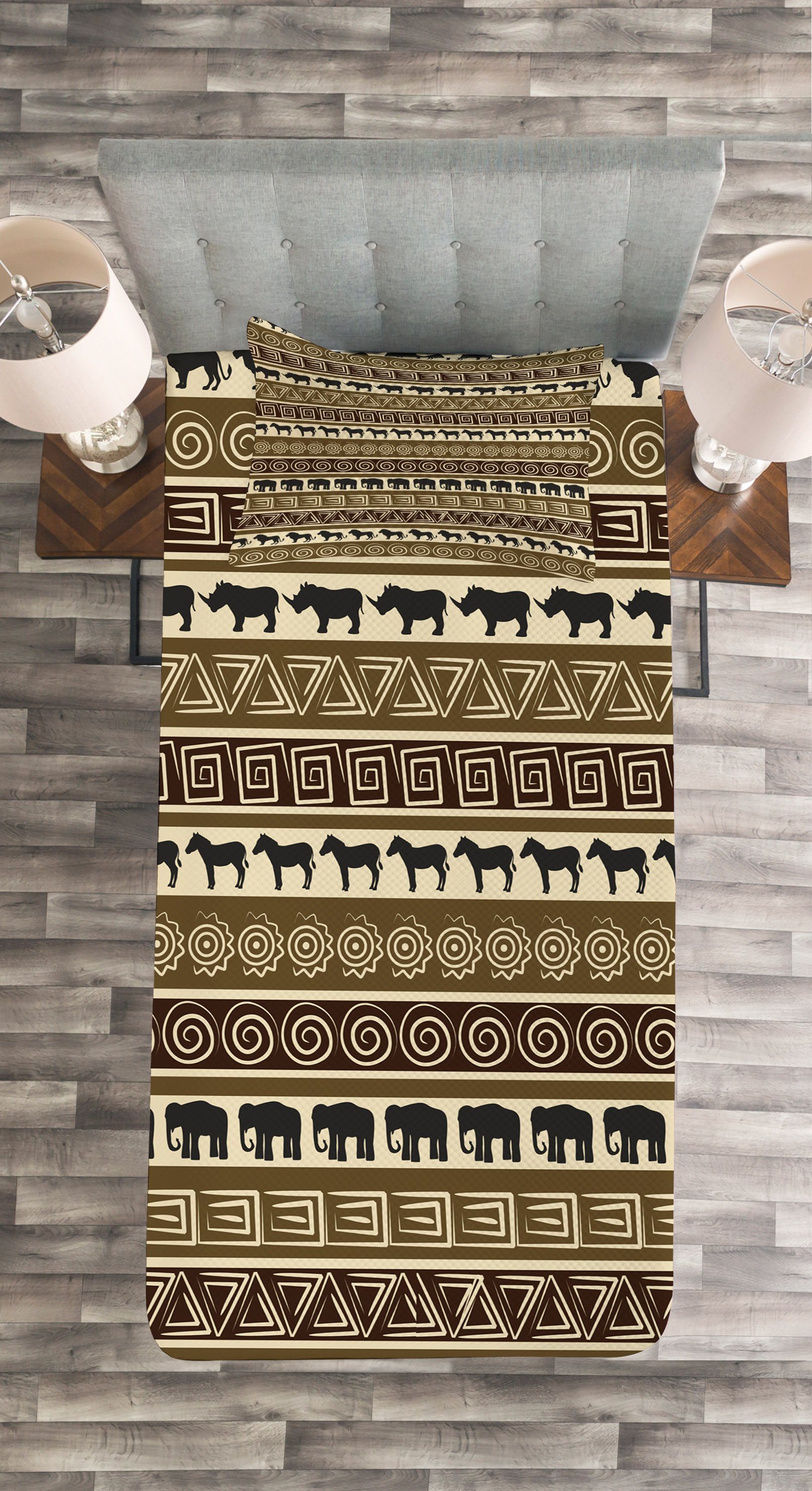 Afrika Geometrisch Kissenbezügen Stripes Tagesdecke Abakuhaus, Theme mit Set Tiere Waschbar,