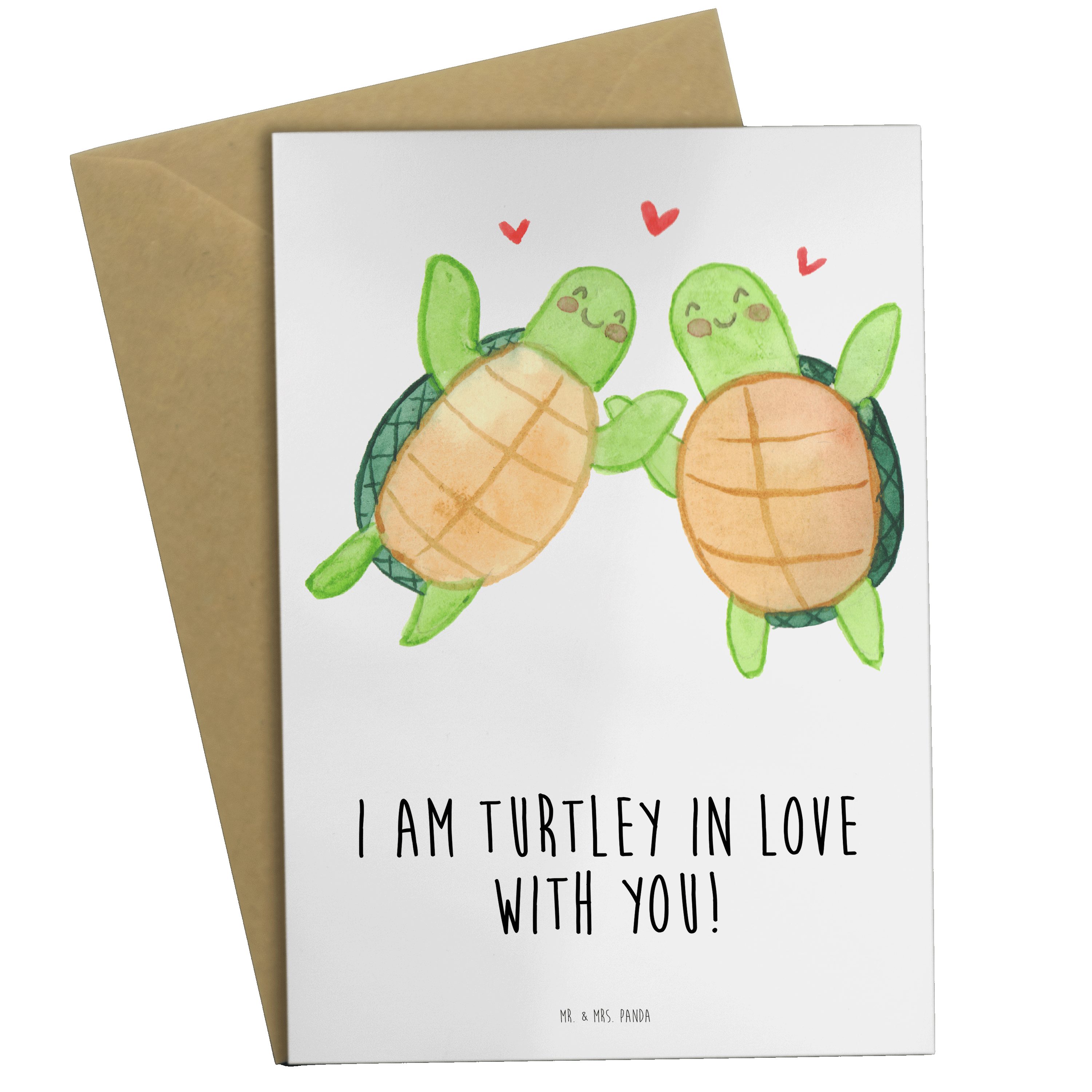 Mr. & Mrs. Panda Grußkarte Schildkröten Paar - Weiß - Geschenk, Verlobung, für Ehemann, Glückwun