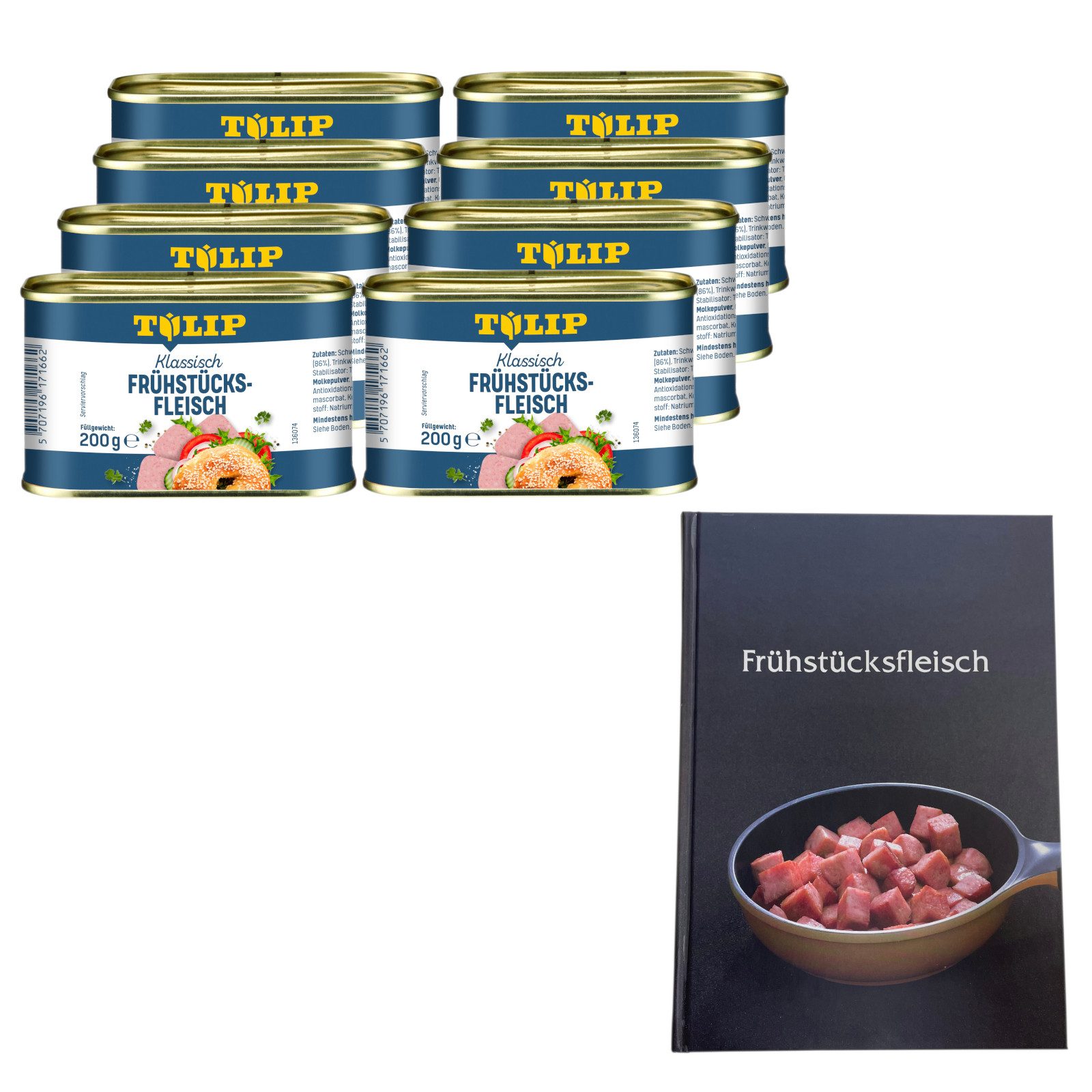 TULIP Wurstkonserve Frühstücksfleisch Schwein 10x 200g mit extra Kochbuch, 200 g, (Set, Mit Kochbuch), dänische Delikatesse