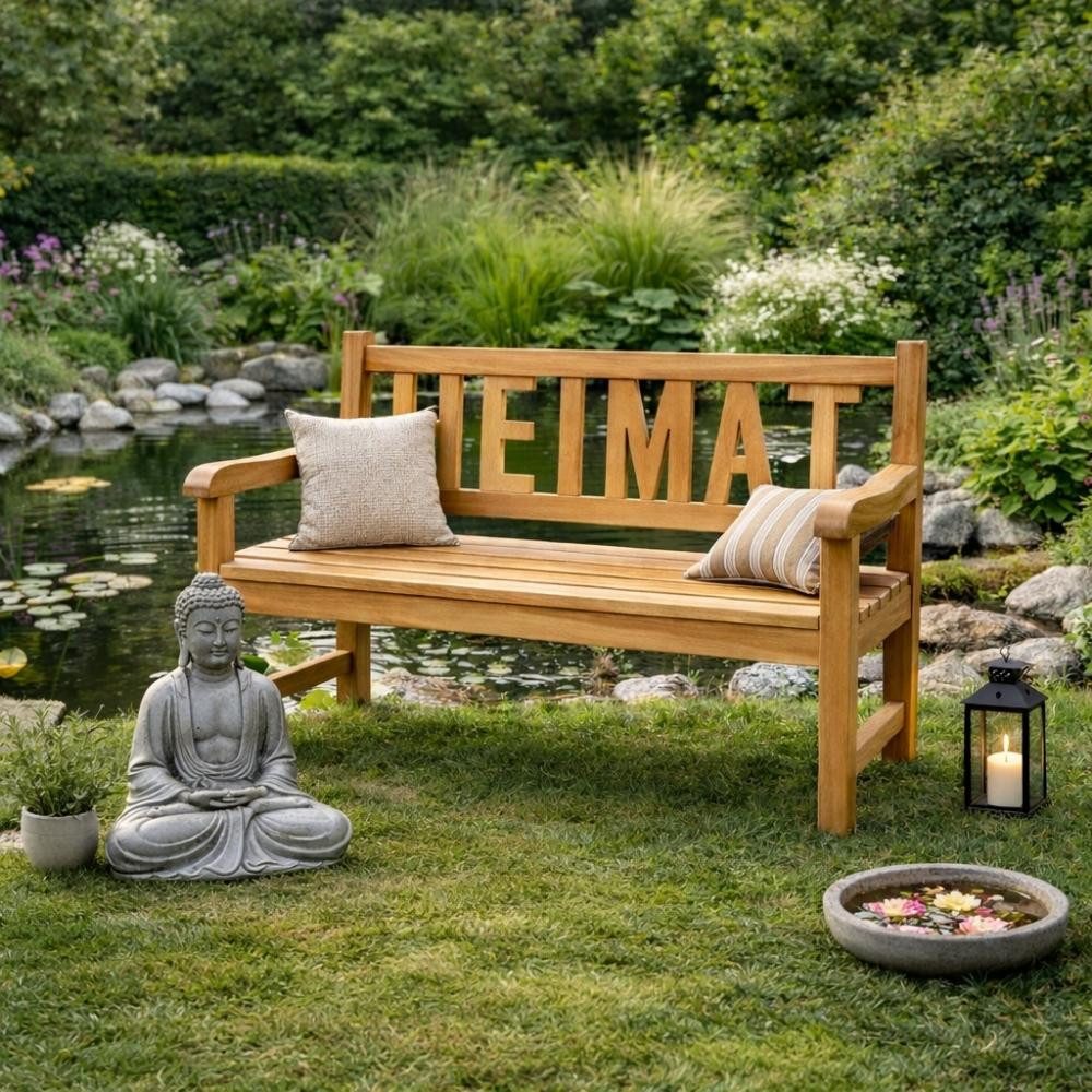 LebensWohnArt Sitzbank Massivholz Teak Sitzbank HEIMAT 120cm Gartenbank Holzbank