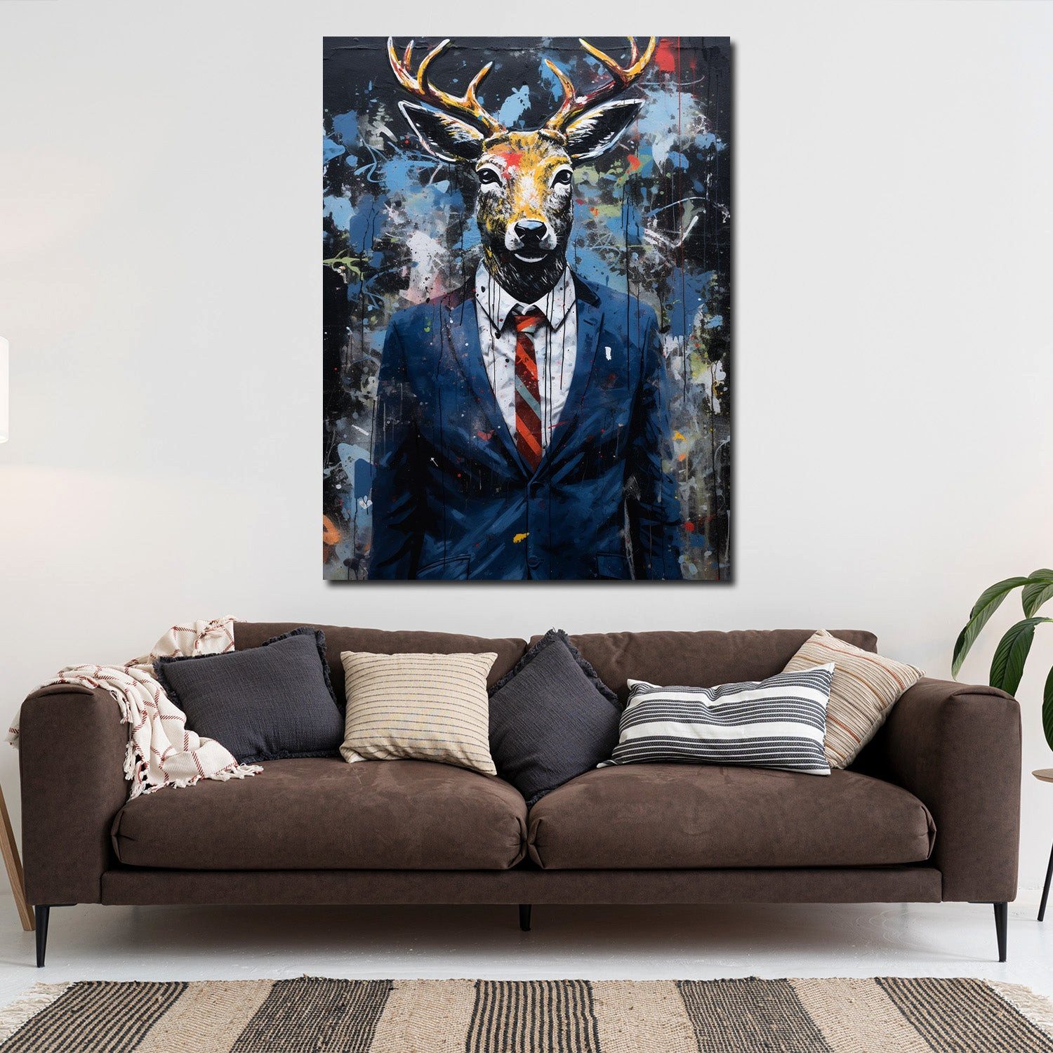 Artedinoi Leinwandbild Hirsch im Anzug Pop Art Leinwandbild Wandbild Kunstdruck XL Deko, Hirsch im Anzug