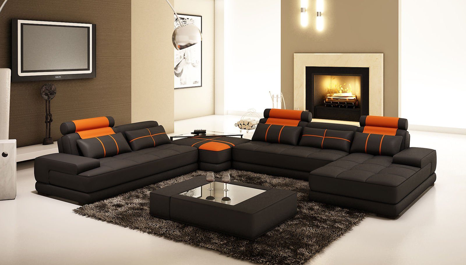U-Form Ecksofa, Modern JVmoebel Ledersofa Designer Sofort Couch Wohnlandschaft Sofa