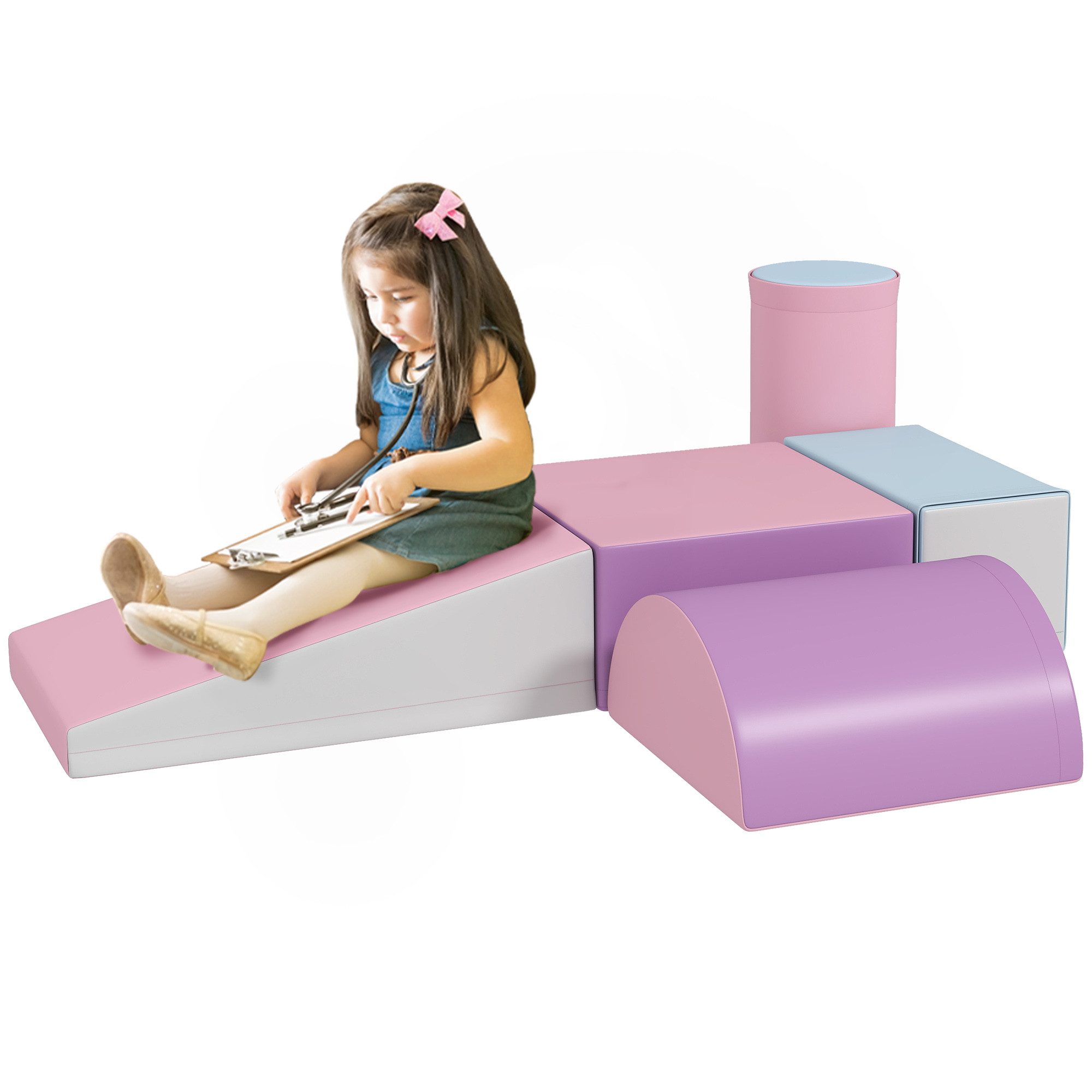 HOMCOM Schaumstoff Kinder Softbausteine klettern Bauklötze Weiche Spielbausteine, (Riesenbausteine, 5 St., Bausteinset), für 1-3 Jahre alt Kinder Kunstleder