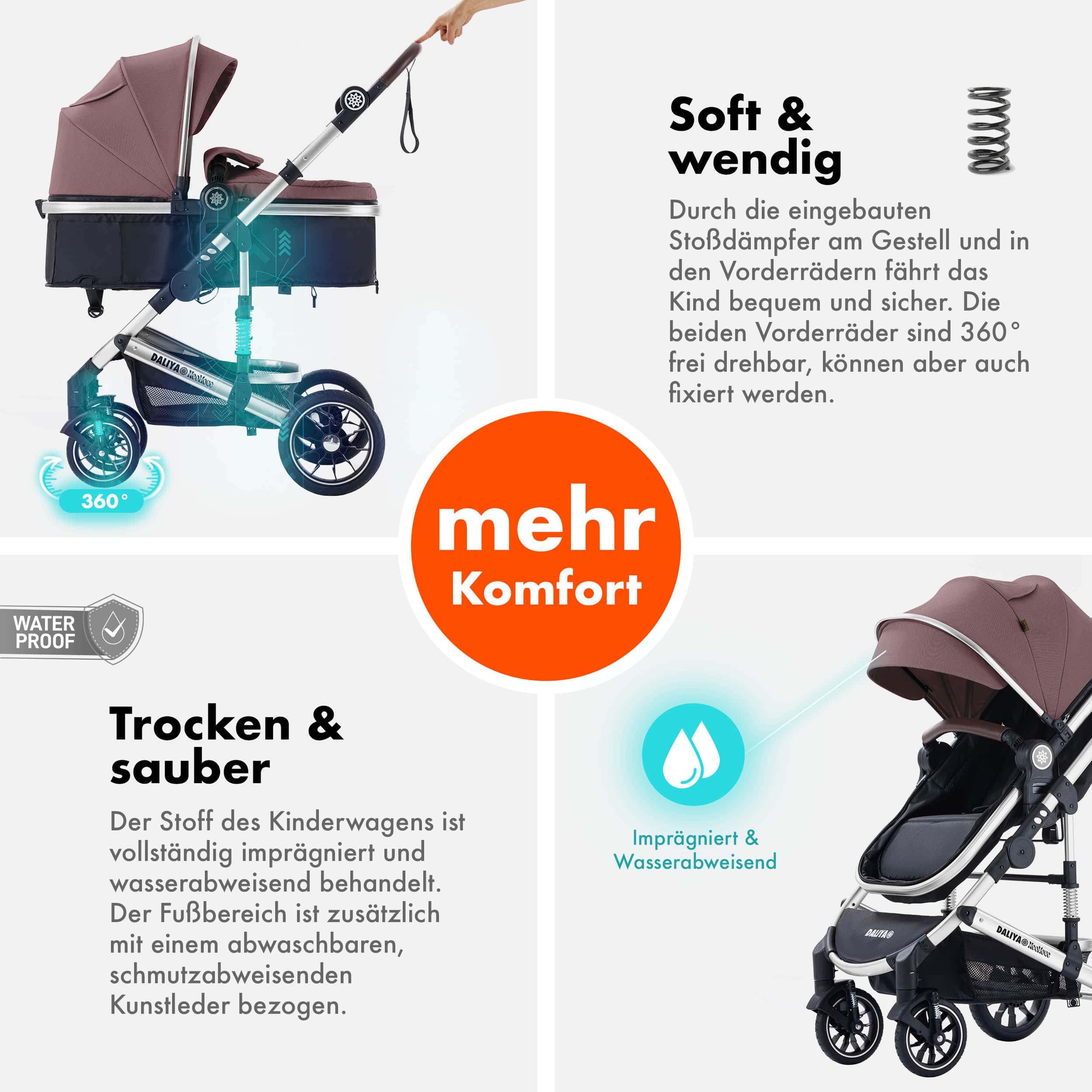 Daliya® Kombi-Kinderwagen NEOMOVE 2in1 Kinderwagen, Buggy und Babywanne in einem, Babywanne und Sportsitz, Alu-Rahmen, Großer Einkaufskorb