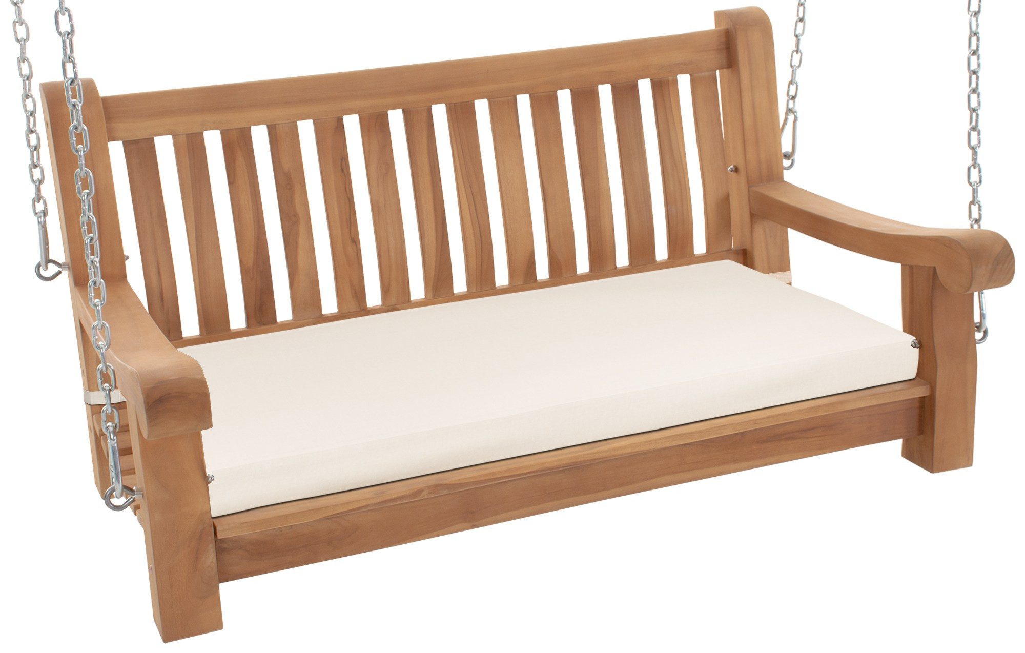 furnicato Hängebank Schaukelbank Joyce Naturholz 120 cm Creme (1-St), Witterungsbeständige Sitzbank mit waschbarem Kissen für den Garten