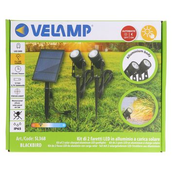 Velamp LED Gartenleuchte Velamp BLACKBIRD: 2 Außenstrahler mit Solarpanel. 3000K