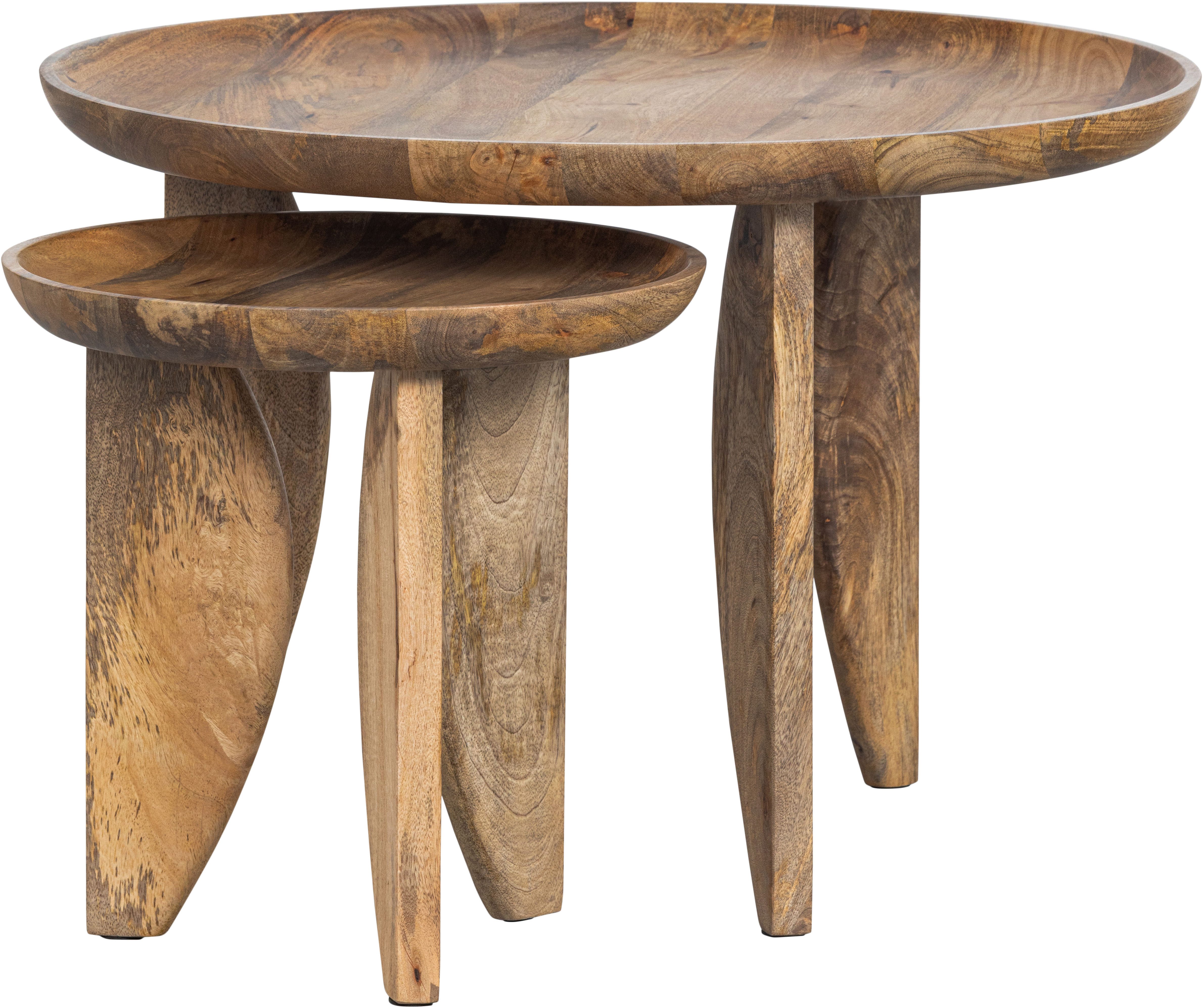 WOOOD Beistelltisch High Heels Beistelltisch aus Mangoholz Ø40x40 / Ø70x47 cm (Set, 2-St), 2er-set, Abgerundete Kanten, Plattendicke 4–5 cm, je 2 cm einlaufend