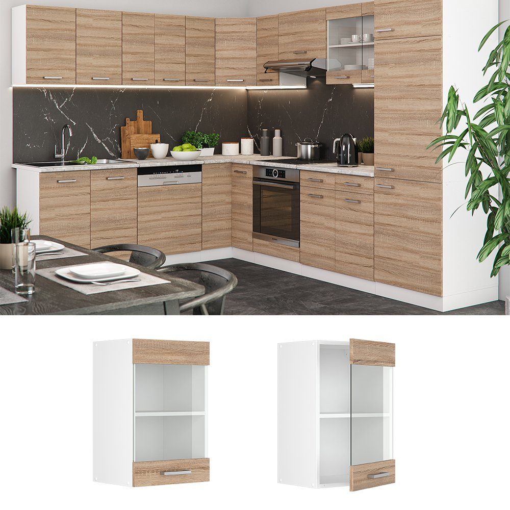 Vicco Glashängeschrank R-Line, Sonoma/Weiß, 40 cm günstig online kaufen