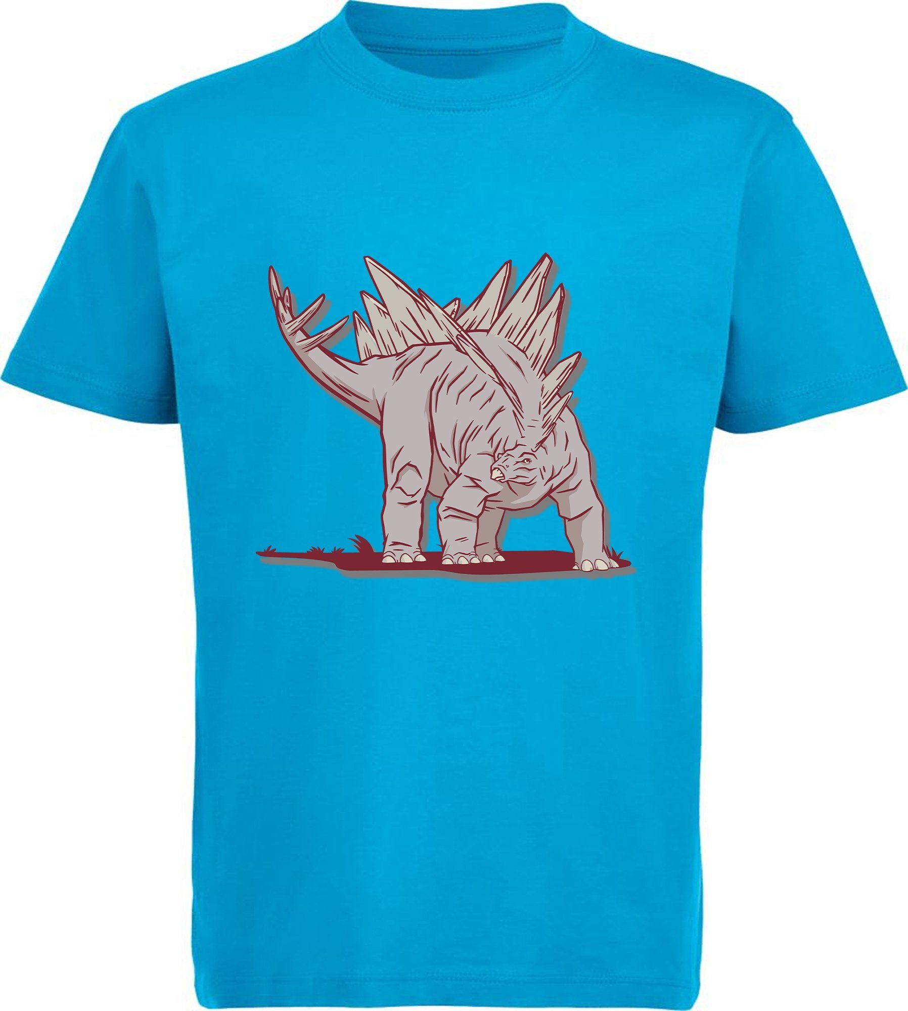 MyDesign24 Print-Shirt bedrucktes Kinder T-Shirt mit Stegosaurus Baumwollshirt mit Dino, schwarz, weiß, rot, blau, i88 aqua blau