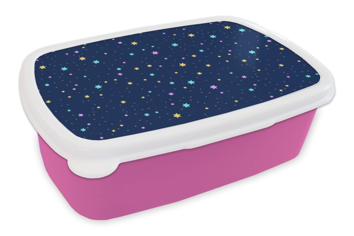 MuchoWow Lunchbox Sternenhimmel - Sterne - Design, Kunststoff, (2-tlg), Brotbox für Erwachsene, Brotdose Kinder, Snackbox, Mädchen, Kunststoff rosa