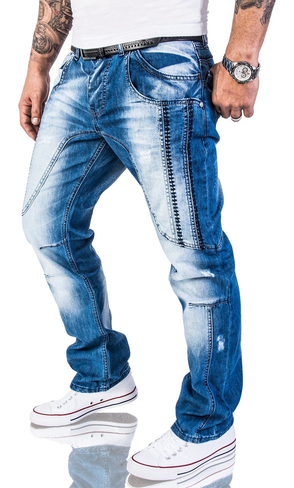 Creek Straight-Jeans Herren Hellblau Stonewashed Jeans RC-2011 Rock