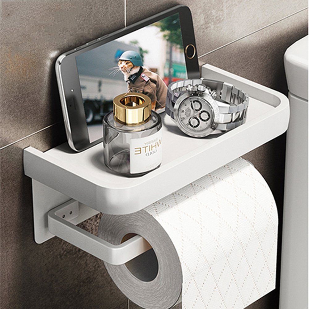 Haiaveng Toilettenpapierhalter mit Ablage ohne Bohren, Klopapierhalter Papierhalter weiß